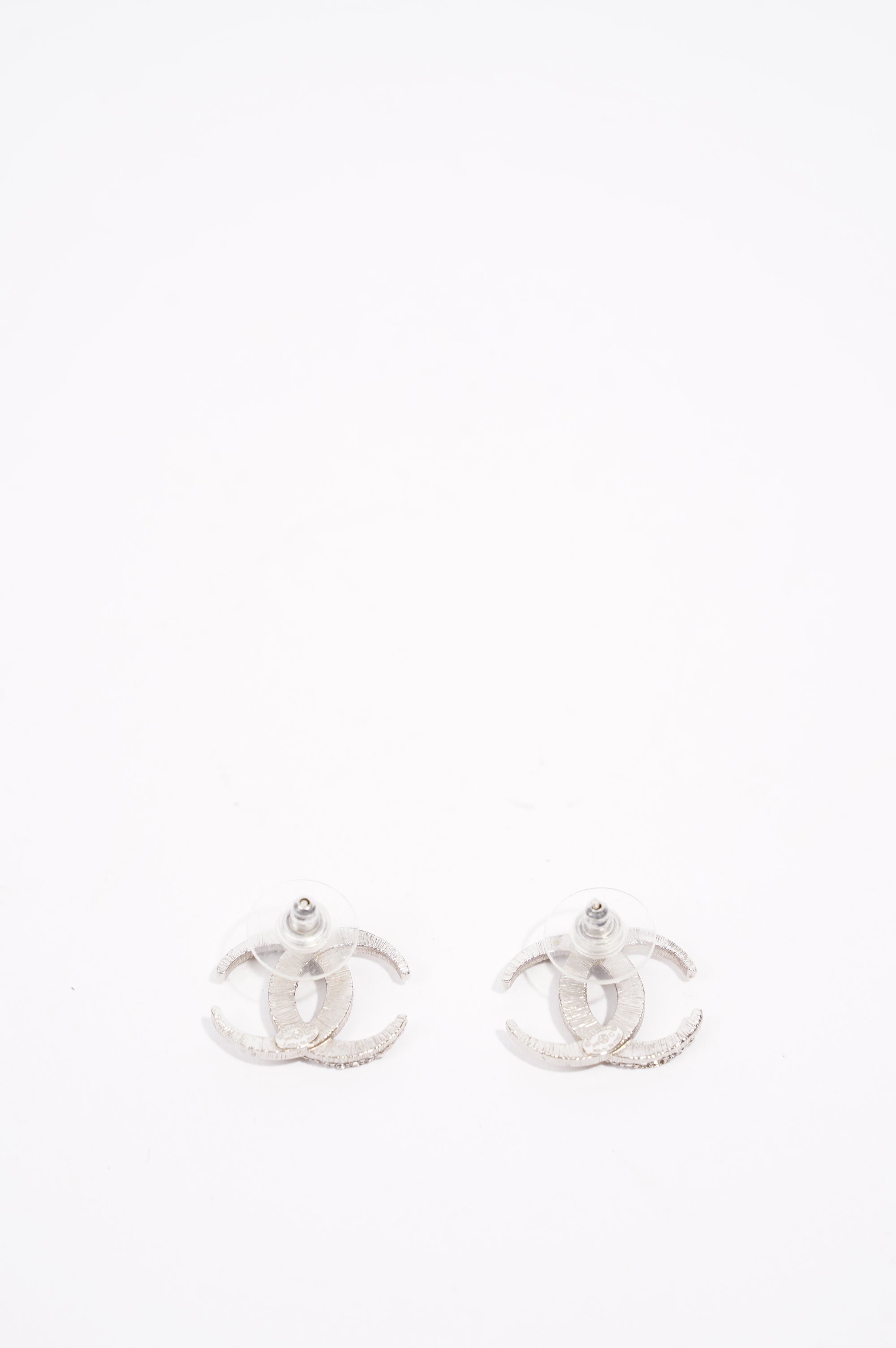 Chanel Womens CC Earrings Silver