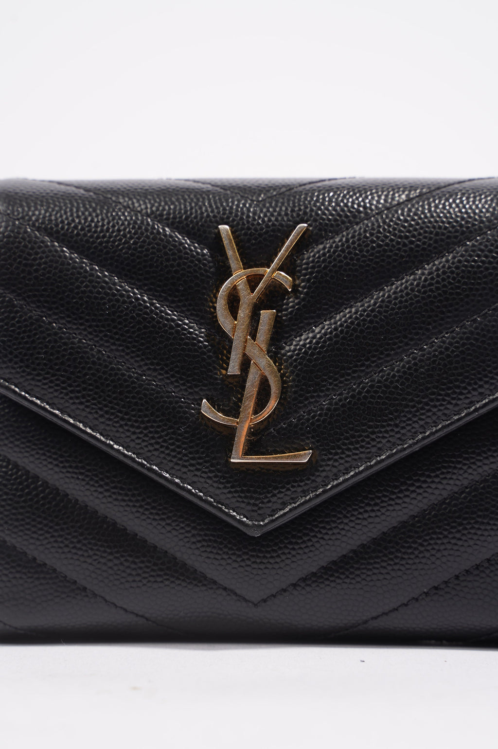 Saint Laurent Womens Compact Tri Fold Cassandre Wallet Black Leather