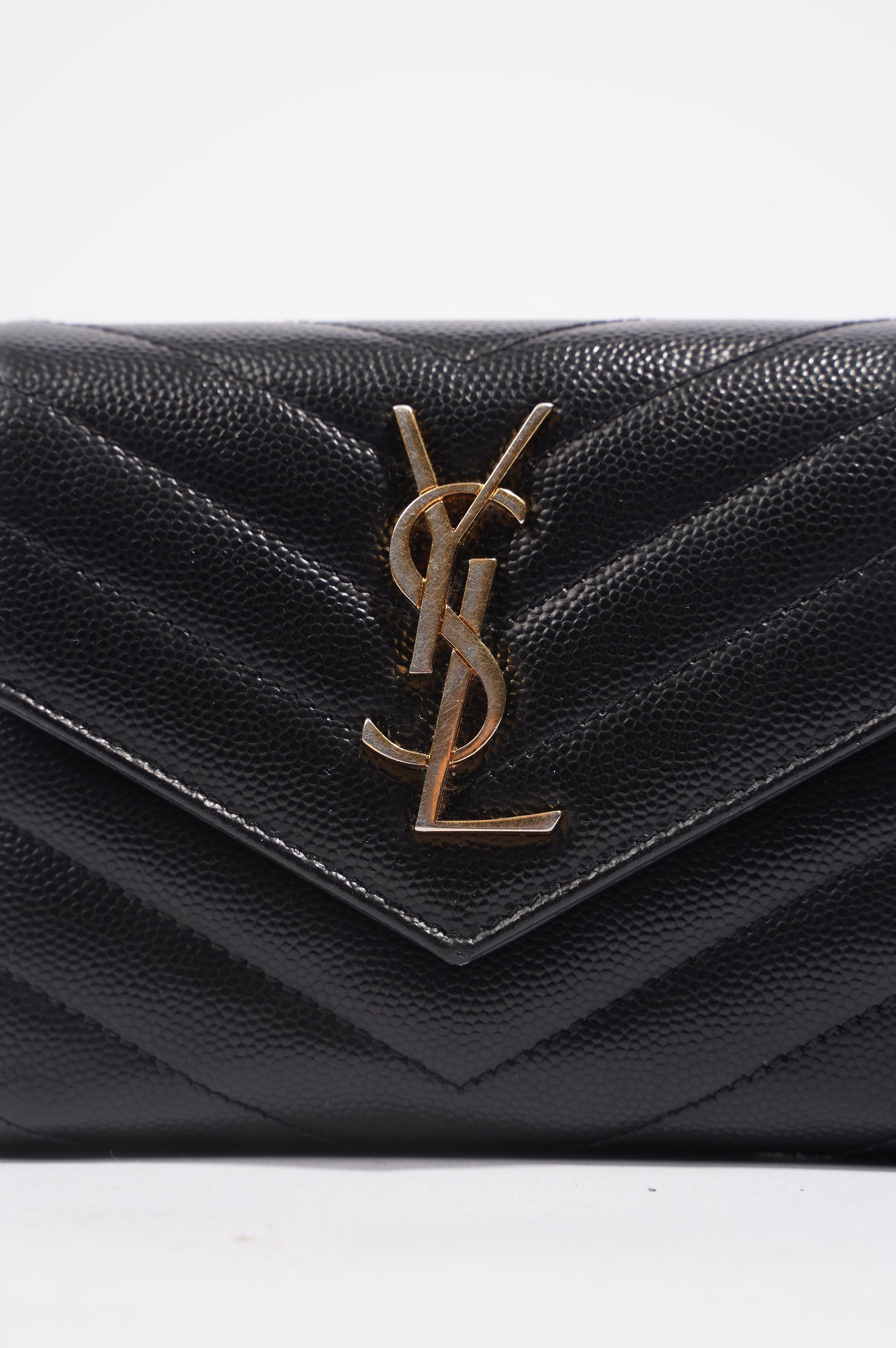 Saint Laurent Womens Compact Tri Fold Cassandre Wallet Black Leather