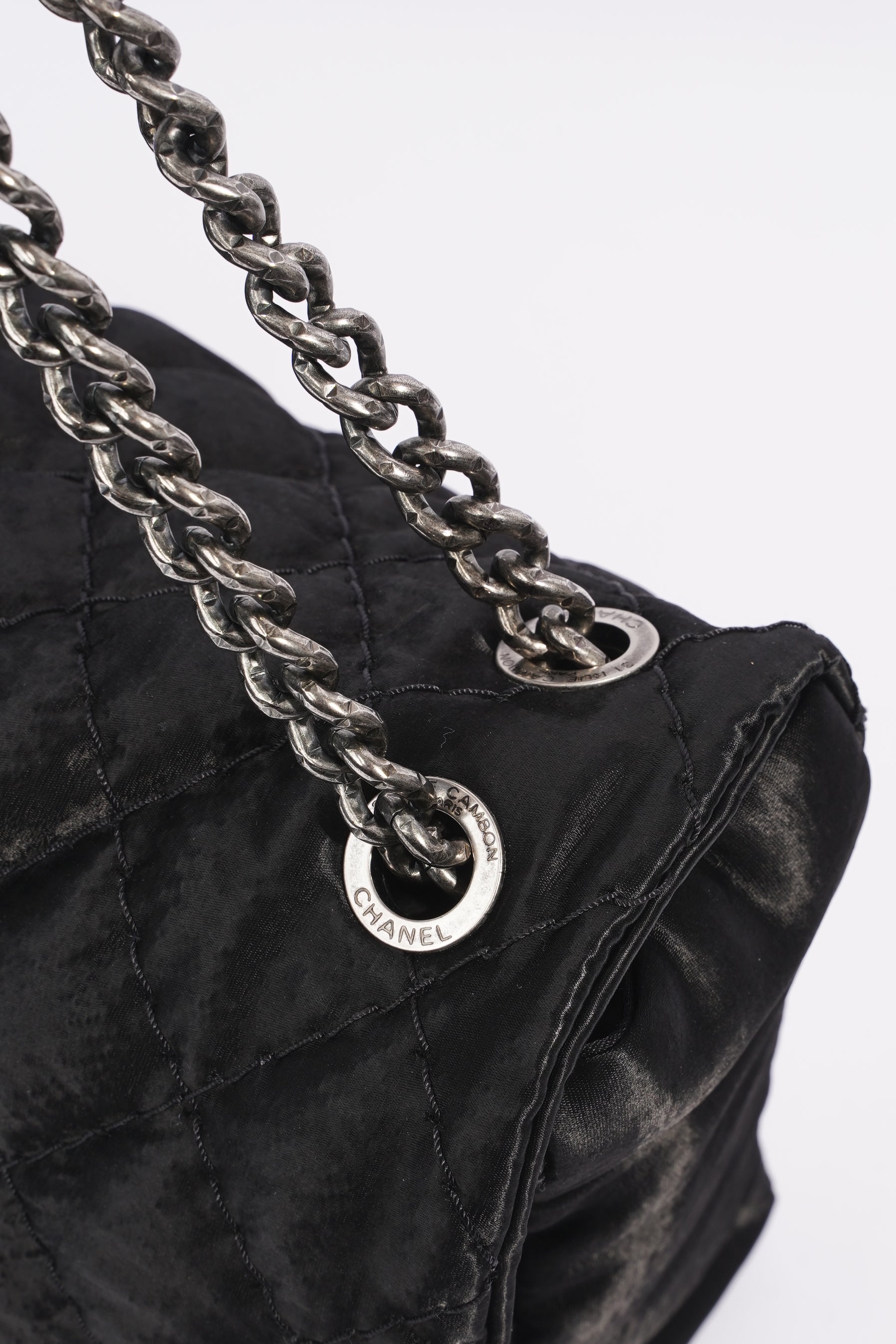 Chanel Satin Single Flap Bag Black Small XXL