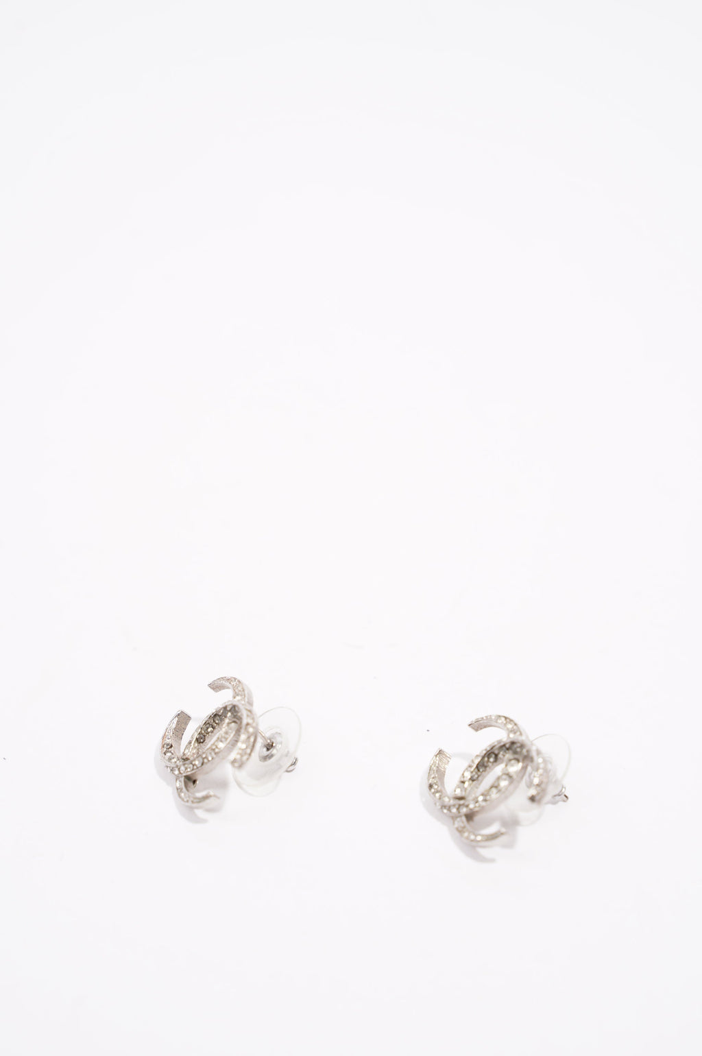 Chanel Womens CC Earrings Silver