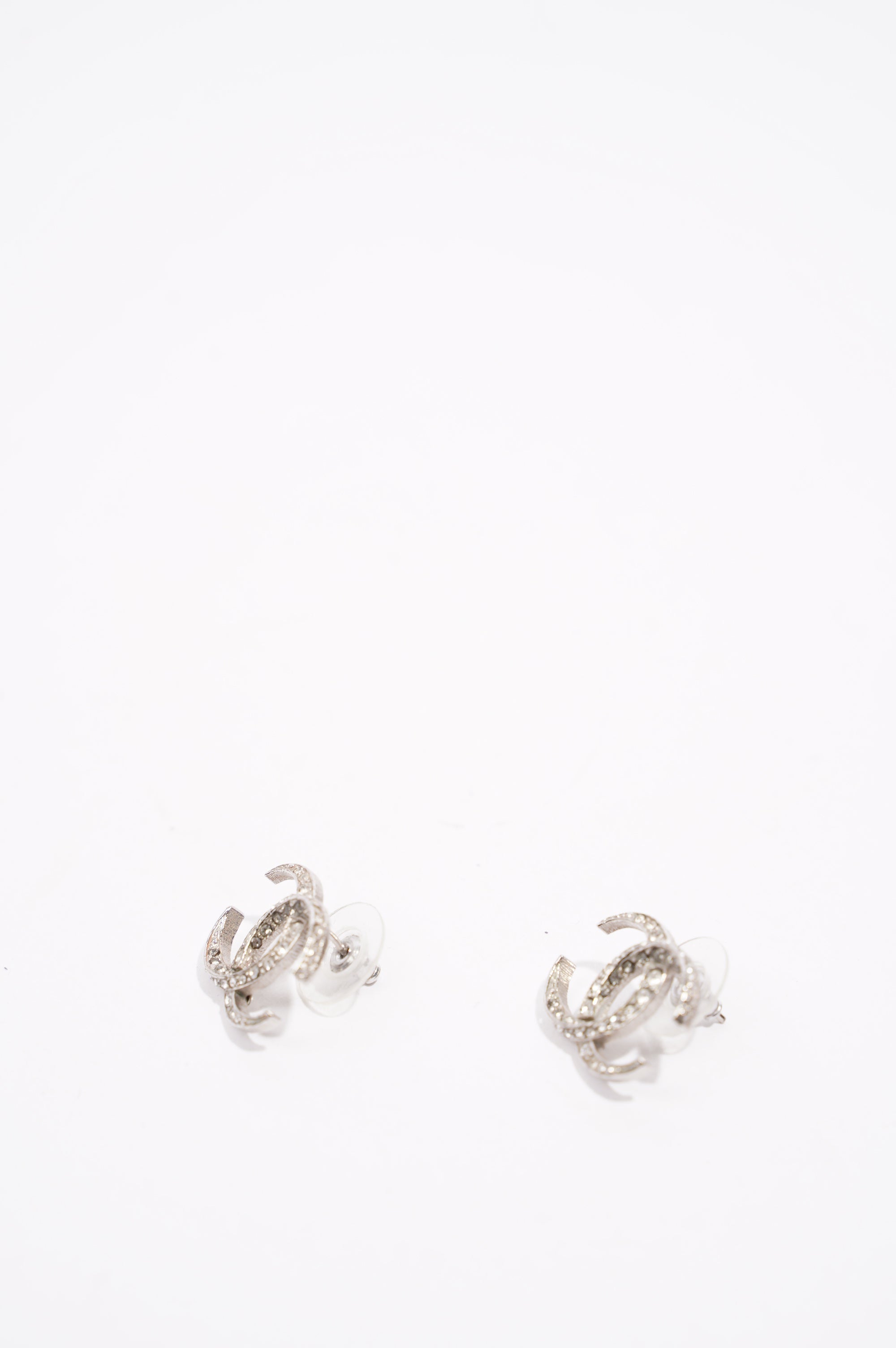 Chanel Womens CC Earrings Silver