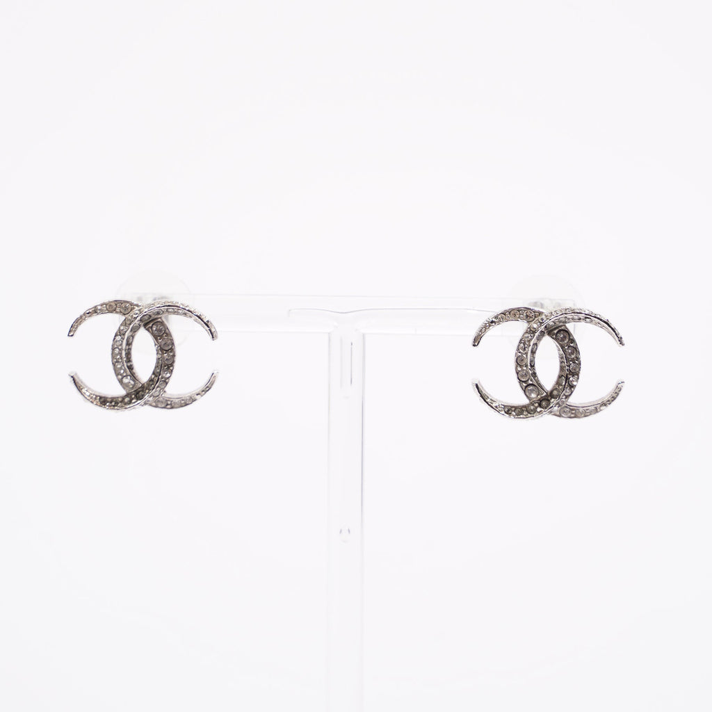 Chanel Womens CC Earrings Silver