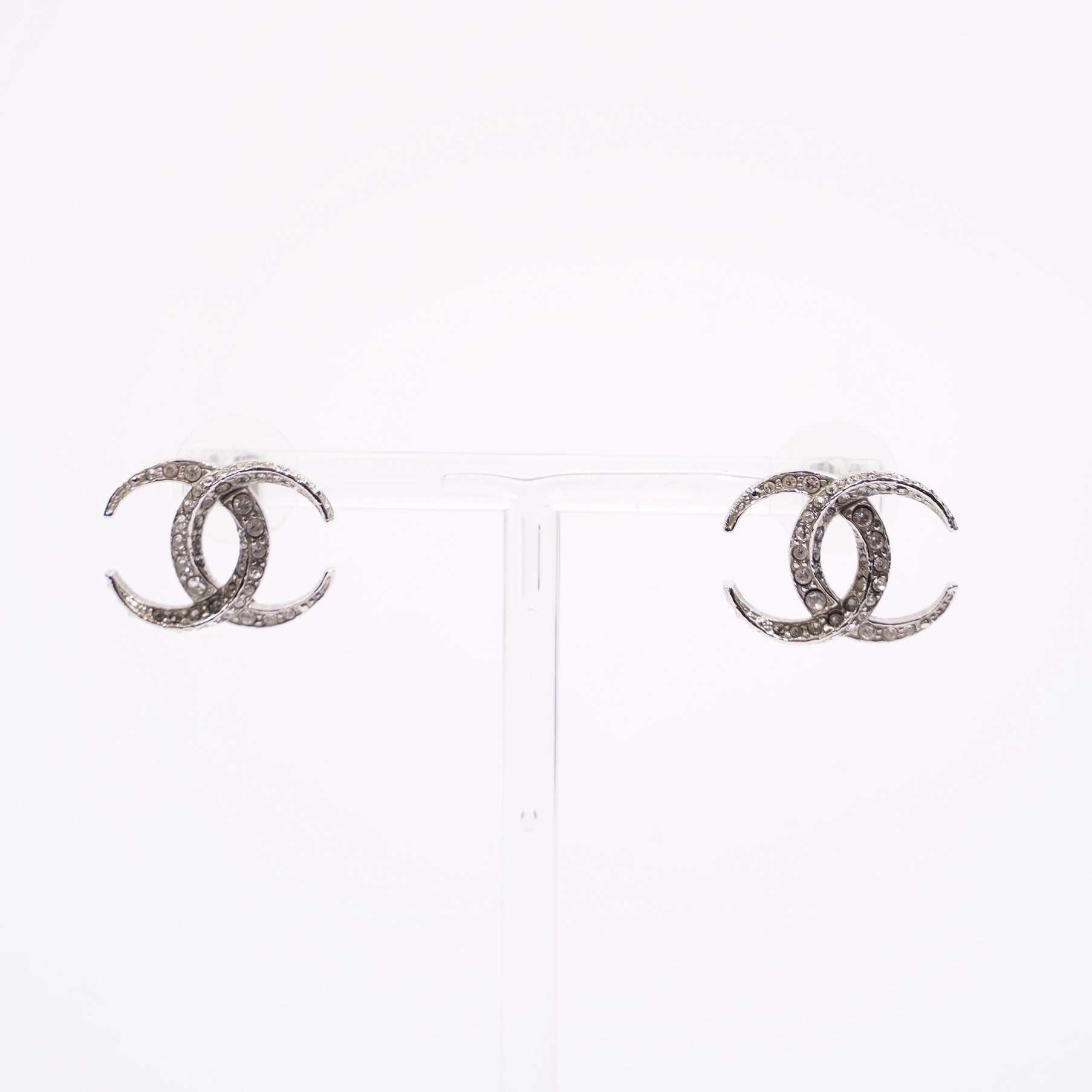 Chanel Womens CC Earrings Silver