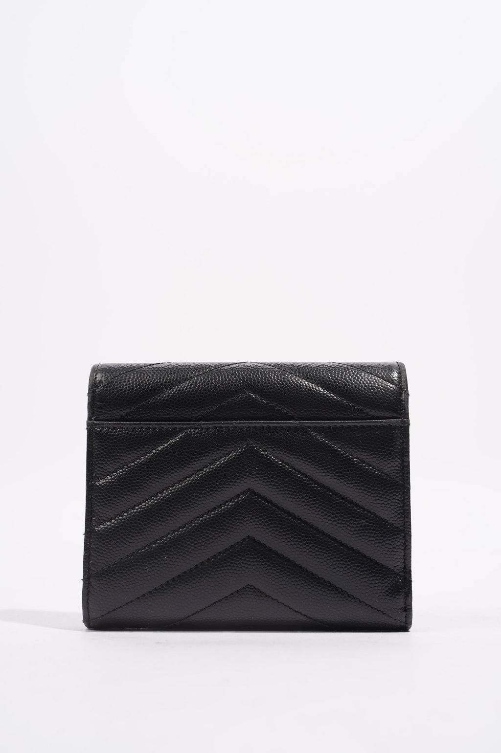 Saint Laurent Womens Compact Tri Fold Cassandre Wallet Black Leather