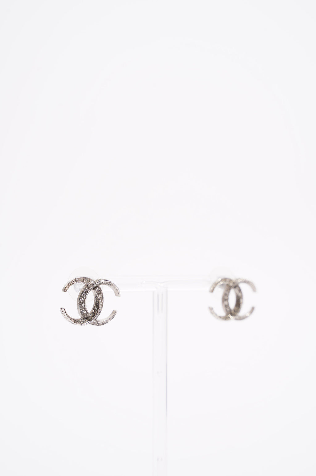 Chanel Womens CC Earrings Silver