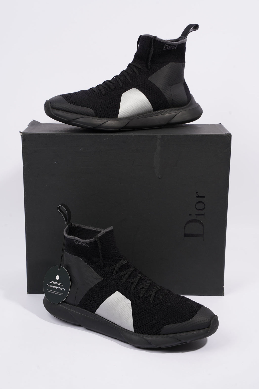 Christian Dior Mens B21 High Top Socks Black / Grey EU 41 / UK 7