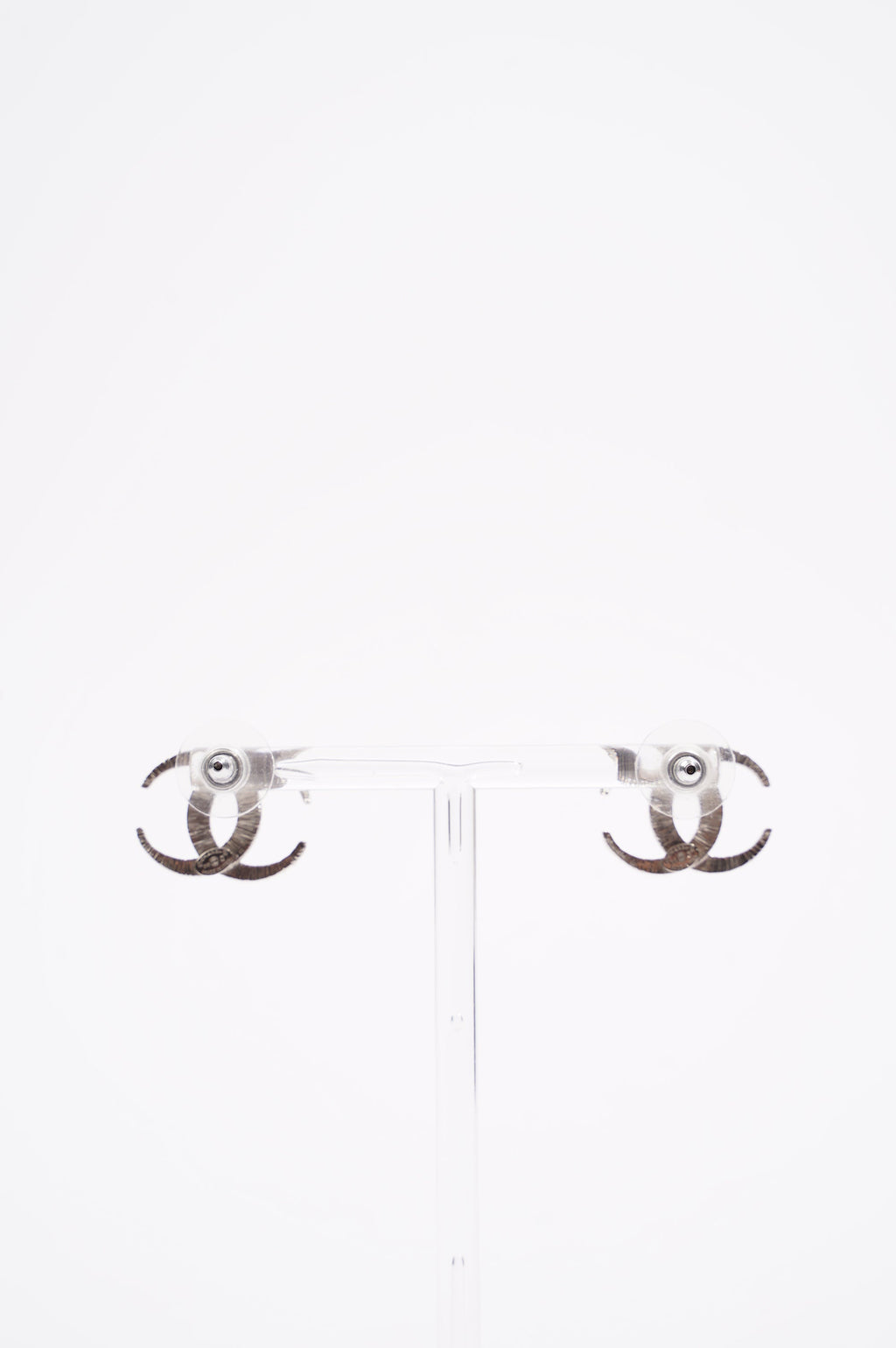 Chanel Womens CC Earrings Silver