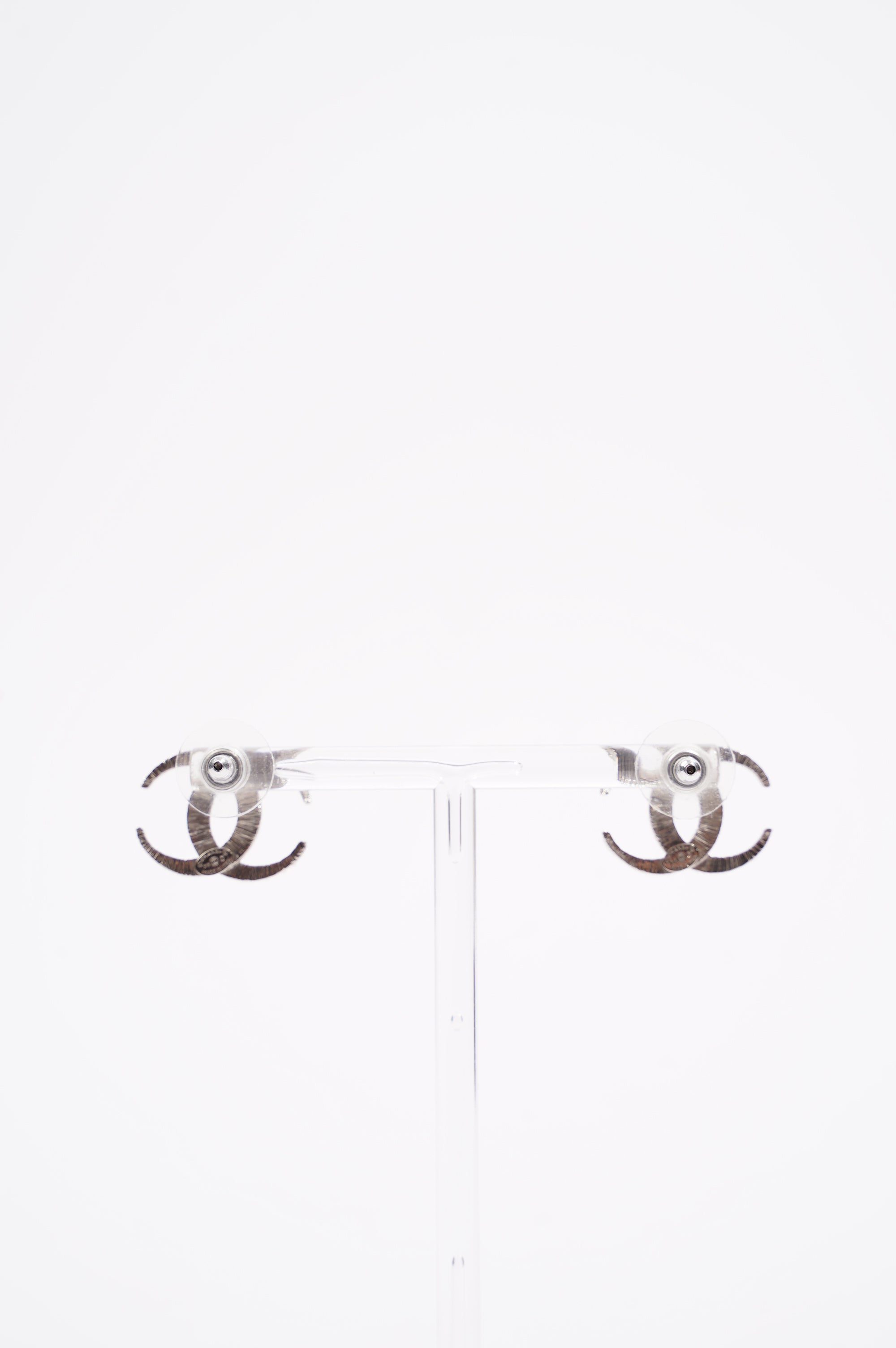 Chanel Womens CC Earrings Silver