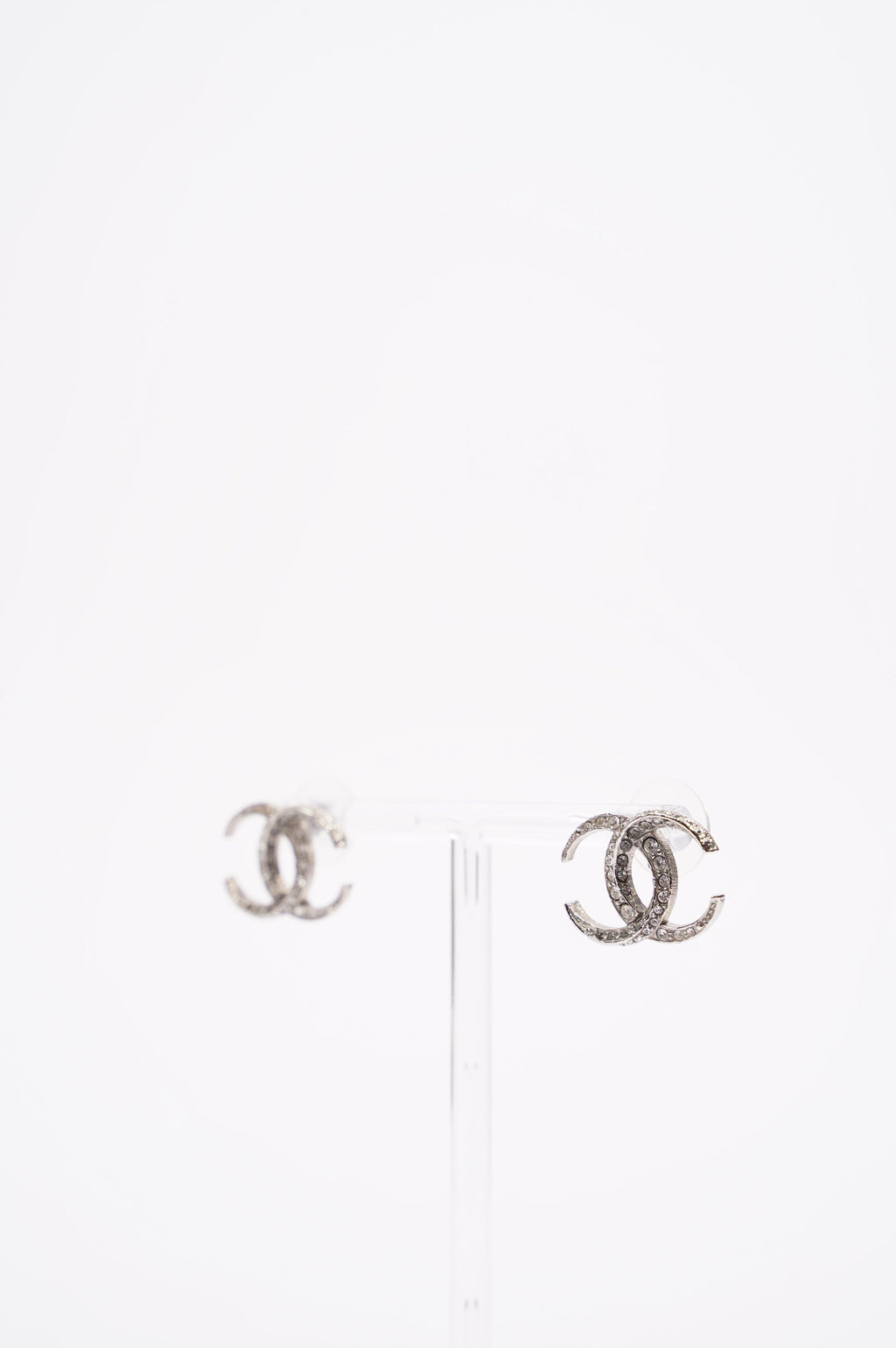 Chanel Womens CC Earrings Silver