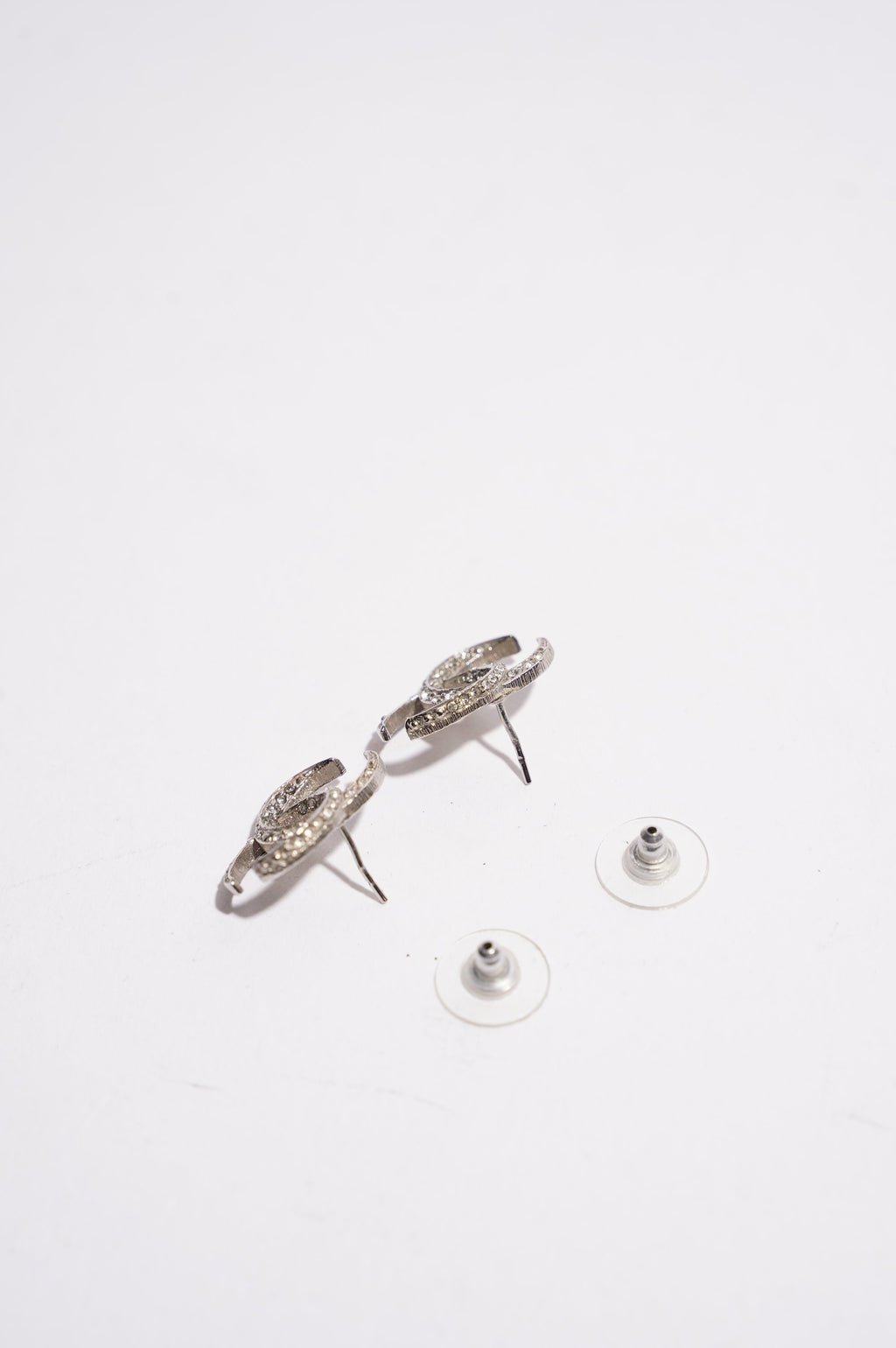 Chanel Womens CC Earrings Silver