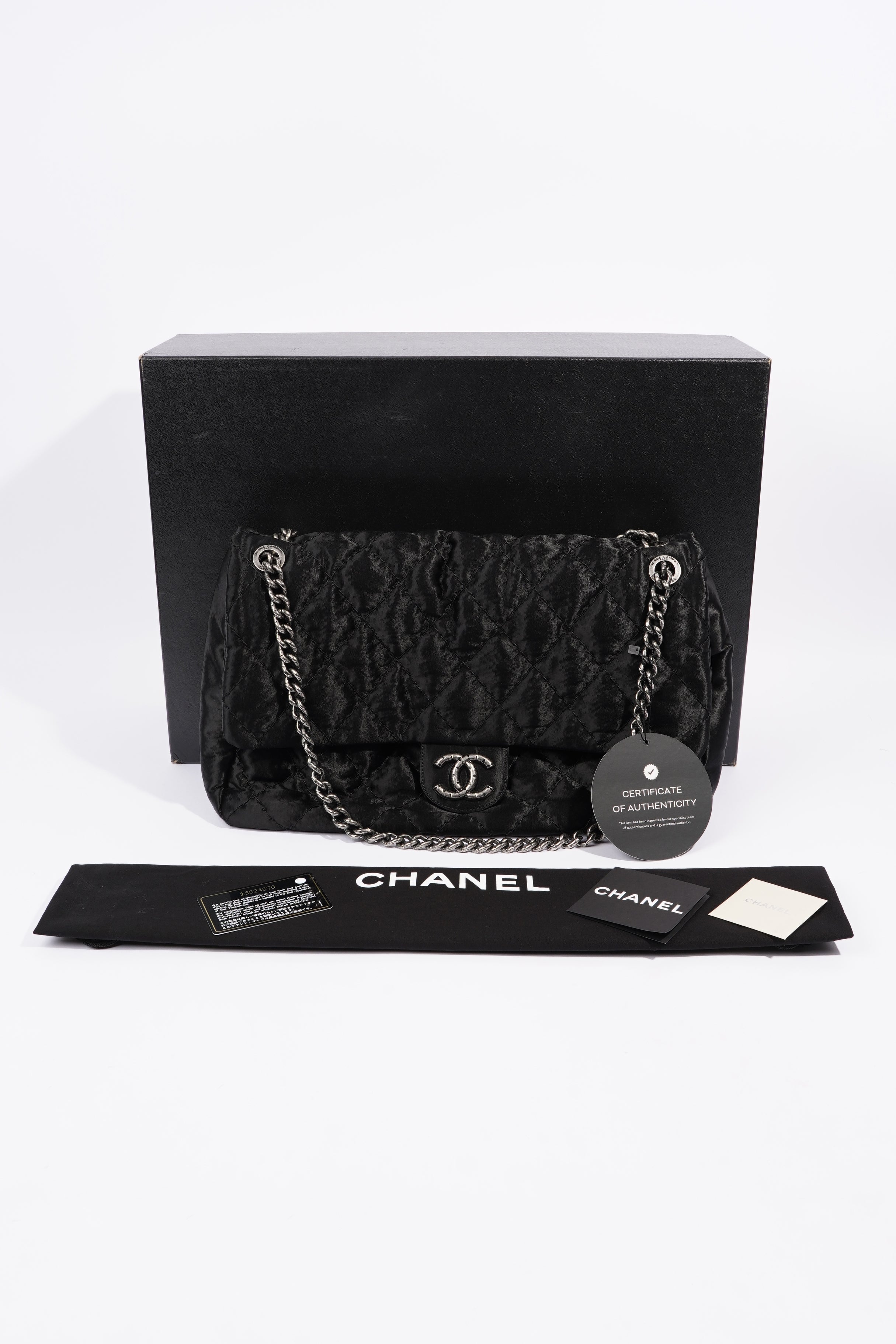 Chanel Satin Single Flap Bag Black Small XXL