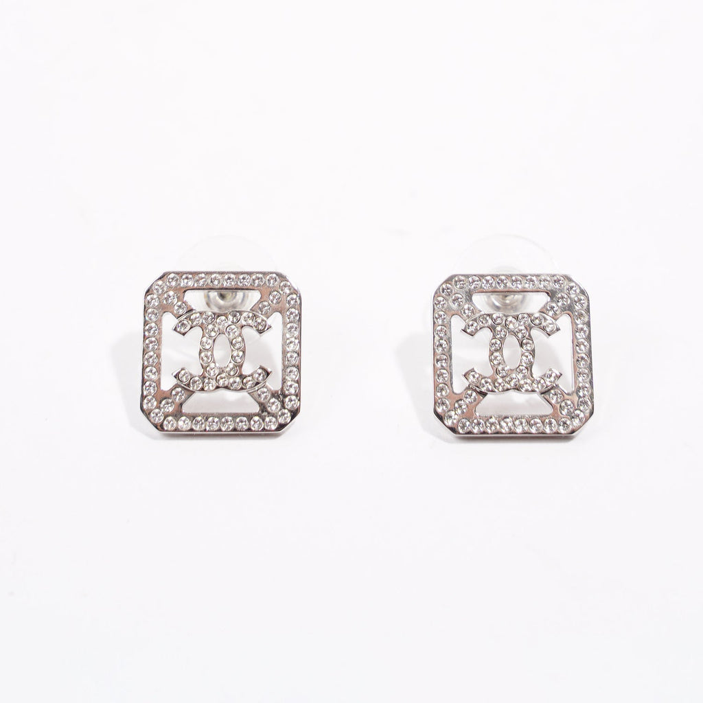 Chanel Womens Square Earrings Silver
