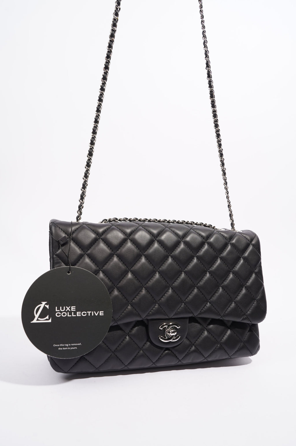 Chanel Womens Lambskin Quilted Flap Bag Black / Silver