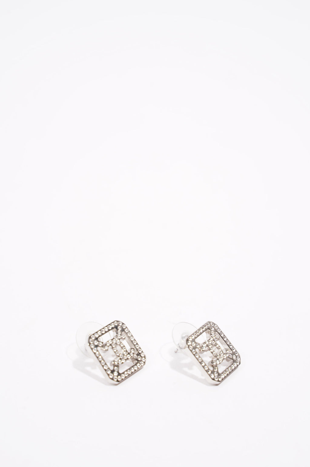 Chanel Womens Square Earrings Silver