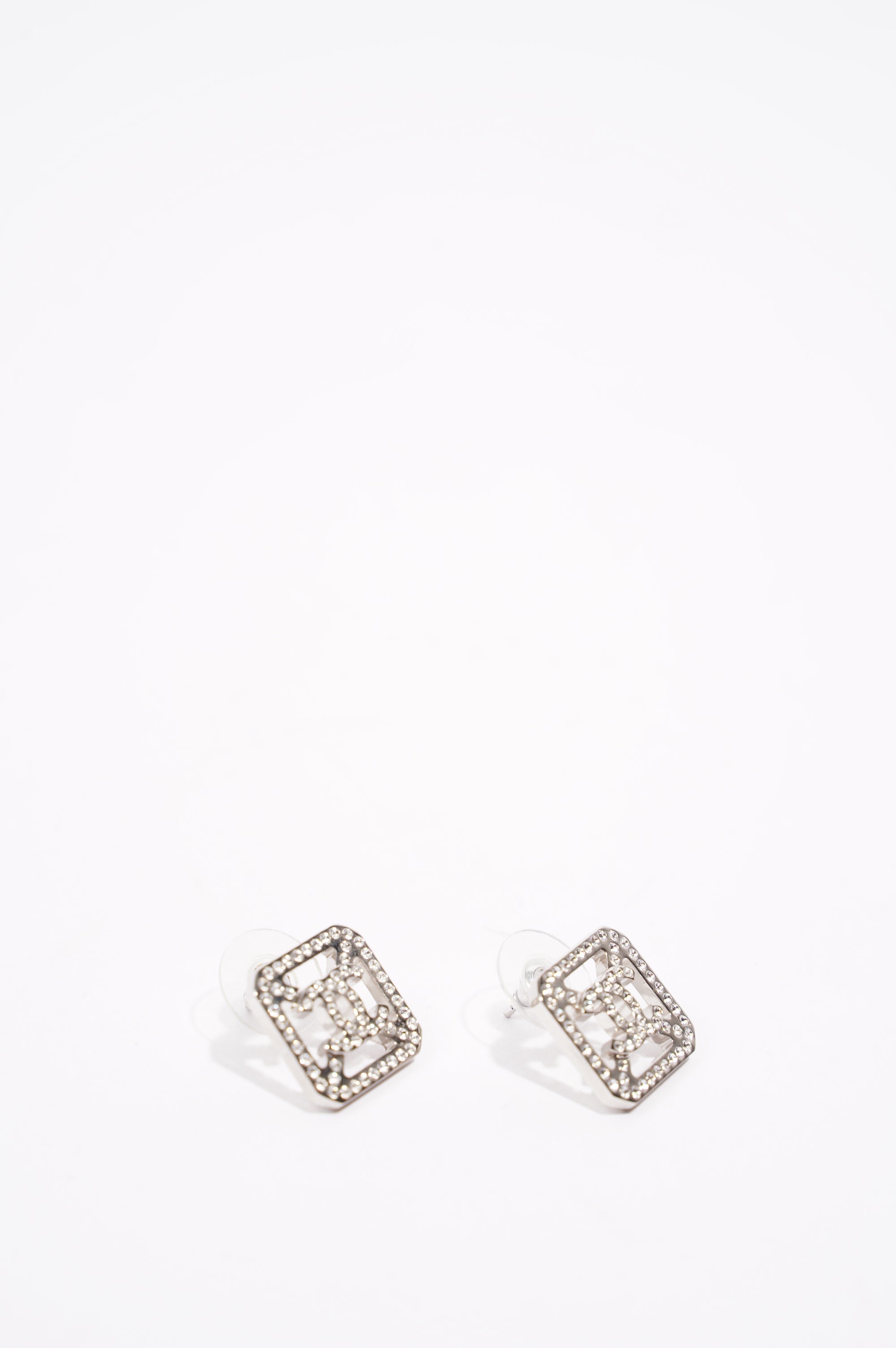 Chanel Womens Square Earrings Silver