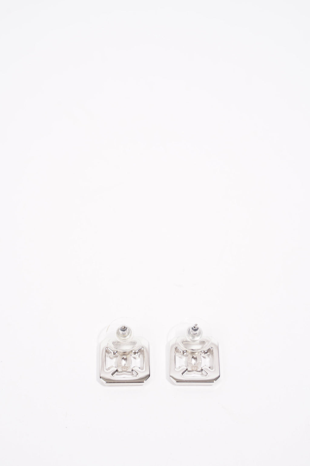 Chanel Womens Square Earrings Silver