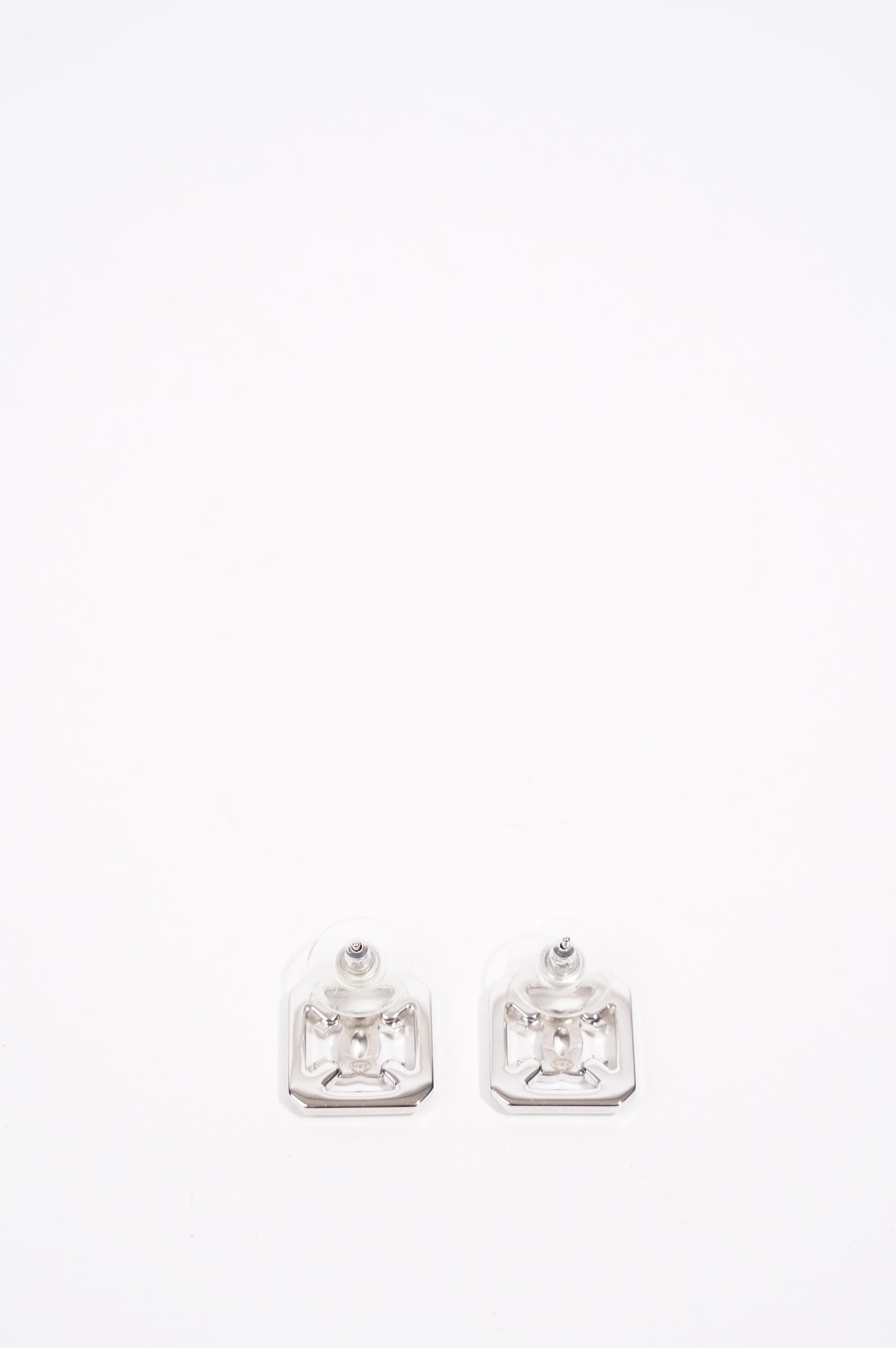 Chanel Womens Square Earrings Silver
