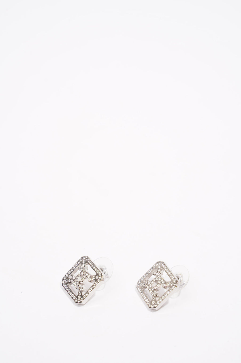 Chanel Womens Square Earrings Silver