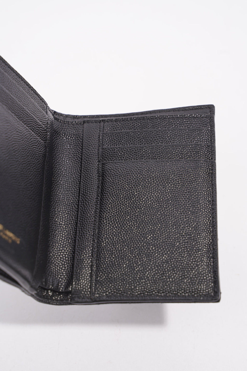 Saint Laurent Womens Compact Tri Fold Cassandre Wallet Black Leather