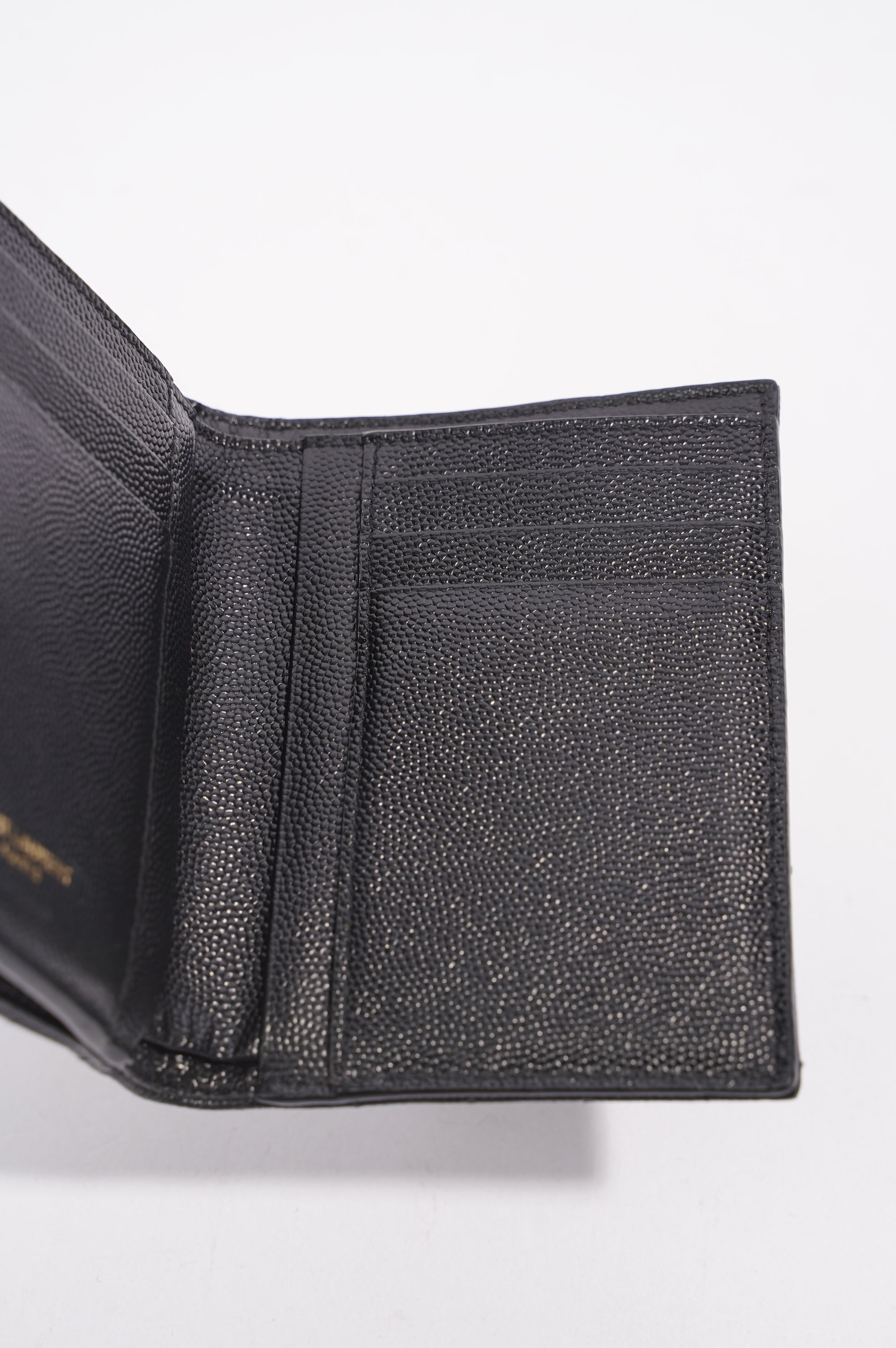 Saint Laurent Womens Compact Tri Fold Cassandre Wallet Black Leather