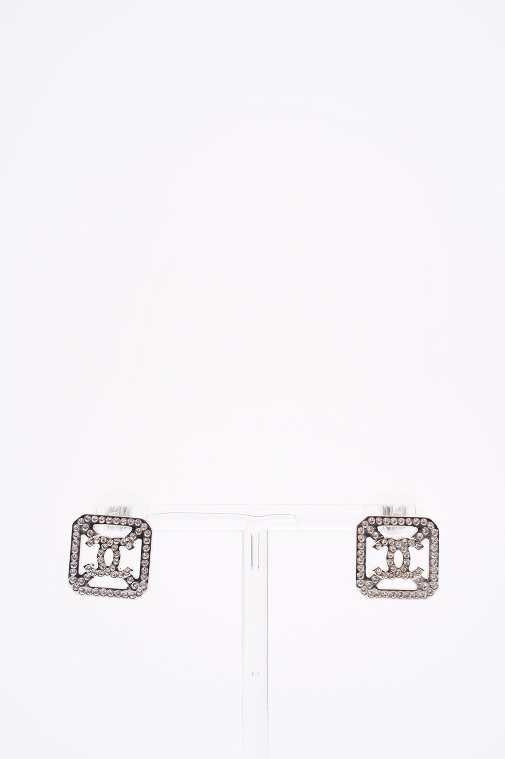 Chanel Womens Square Earrings Silver