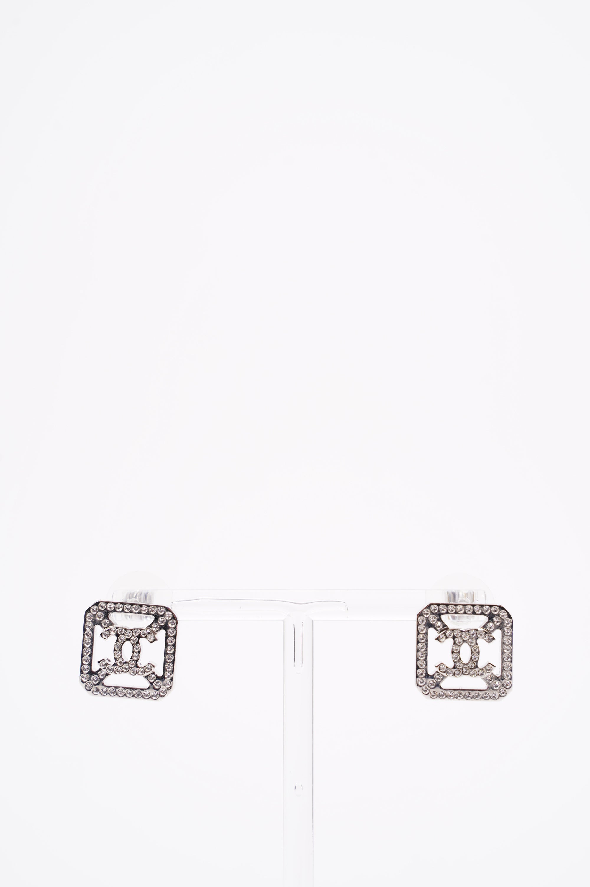Chanel Womens Square Earrings Silver
