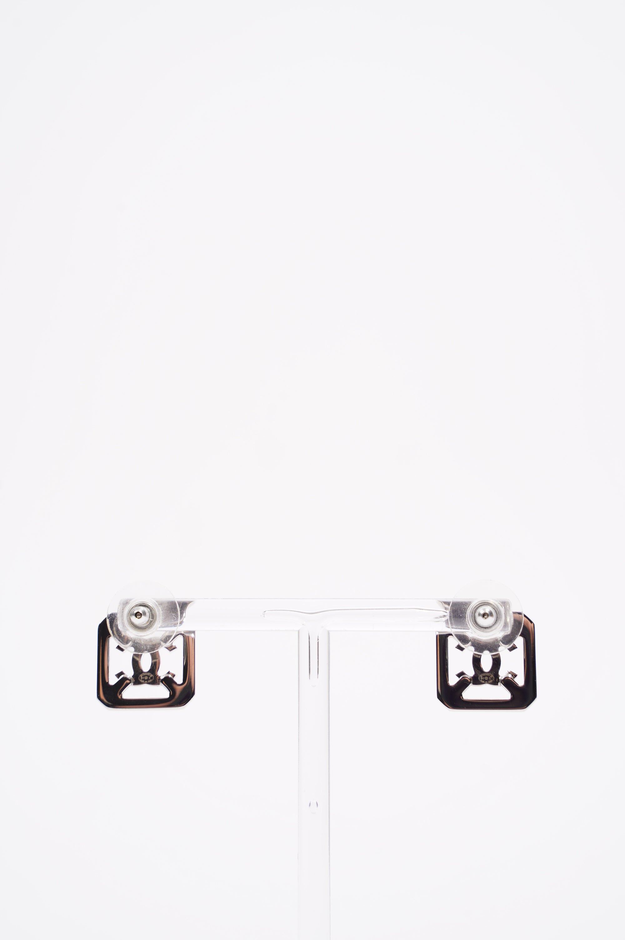 Chanel Womens Square Earrings Silver