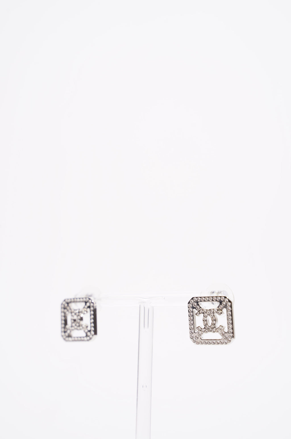 Chanel Womens Square Earrings Silver