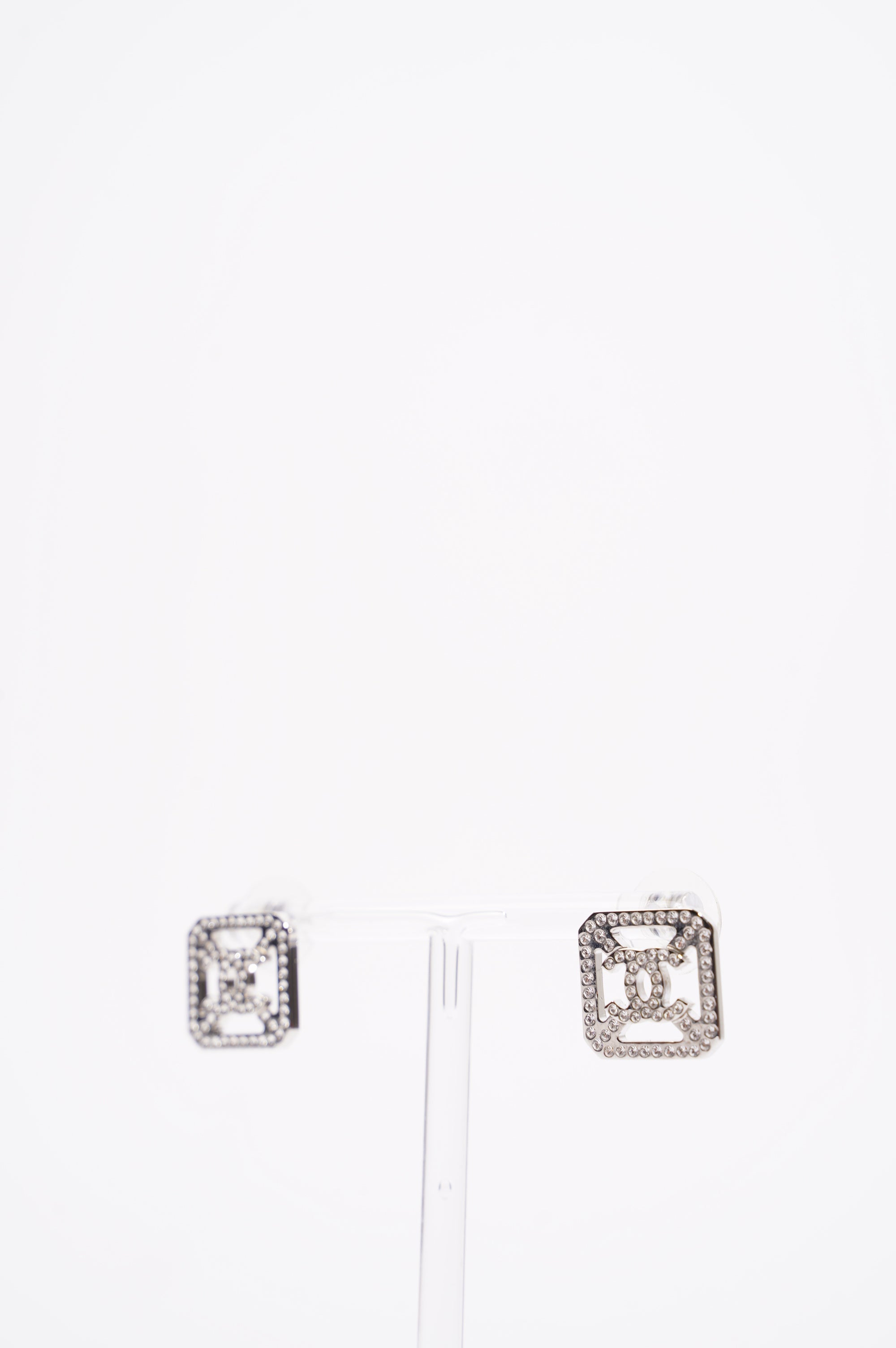 Chanel Womens Square Earrings Silver