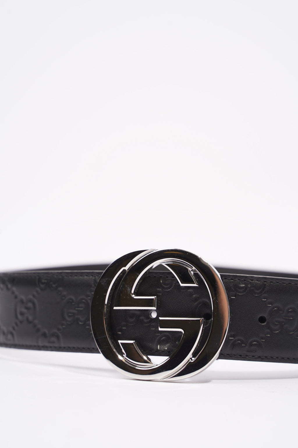 Gucci Mens Interlocking Belt Black / Silver 80-32