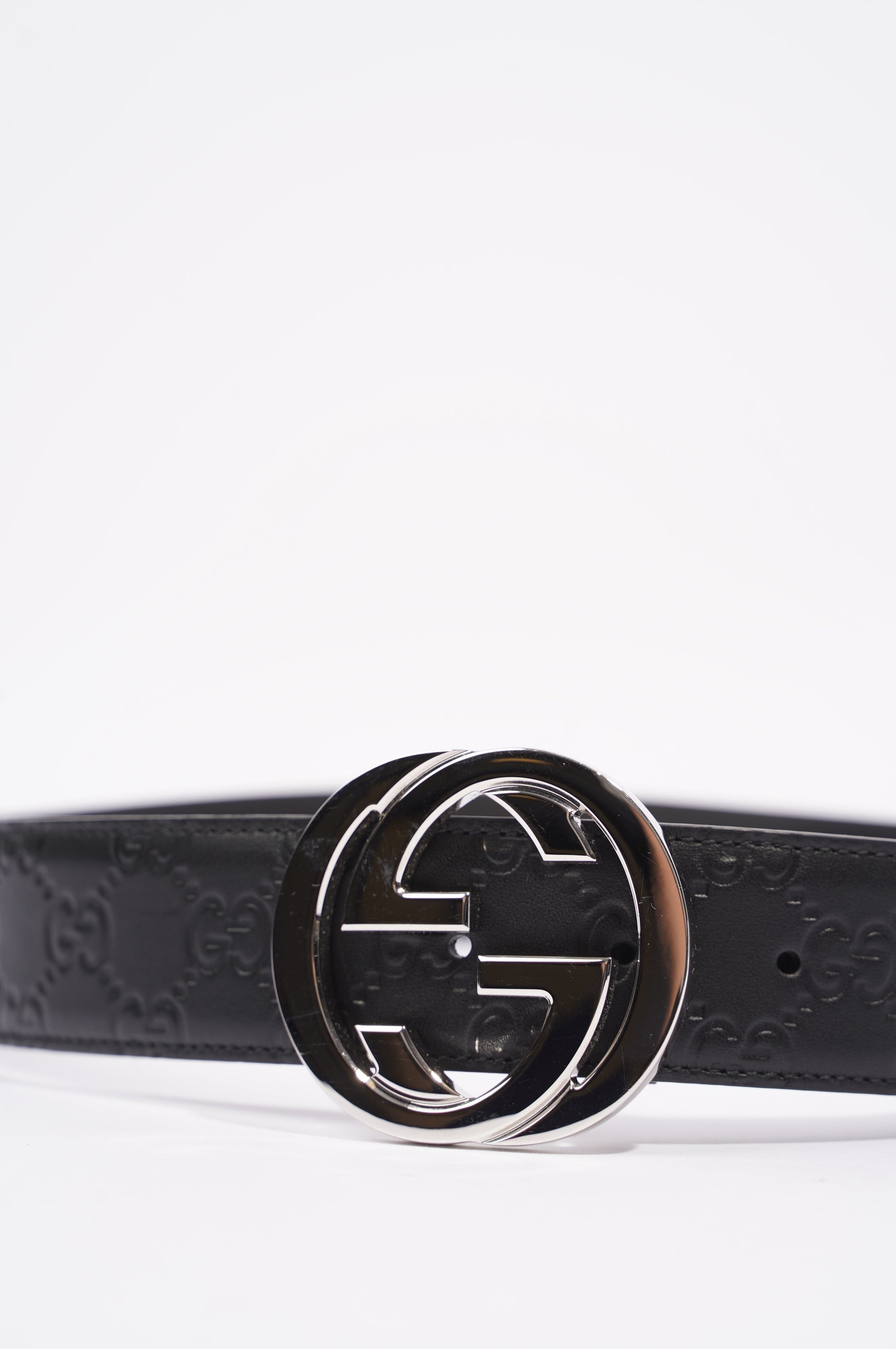 Gucci Mens Interlocking Belt Black / Silver 80-32