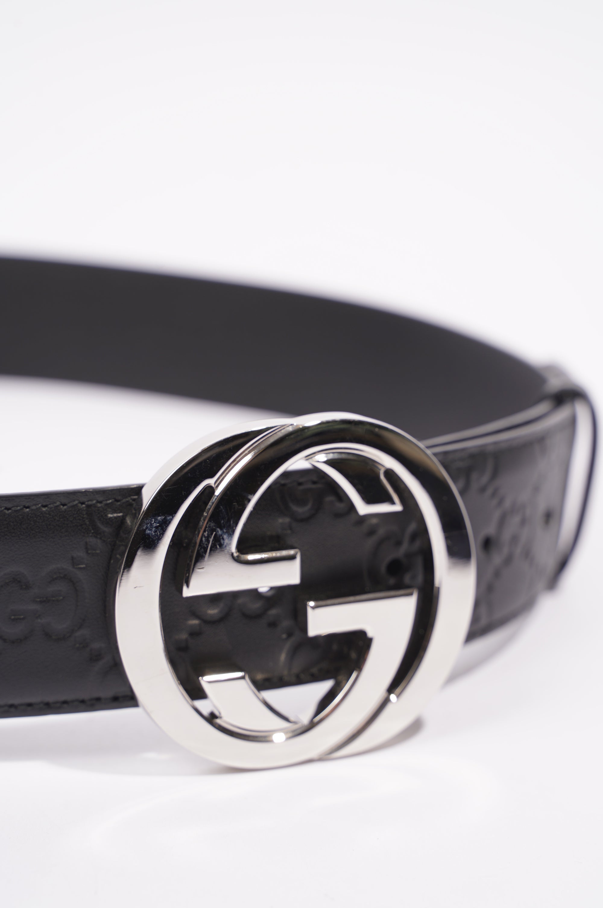 Gucci Mens Interlocking Belt Black / Silver 80-32