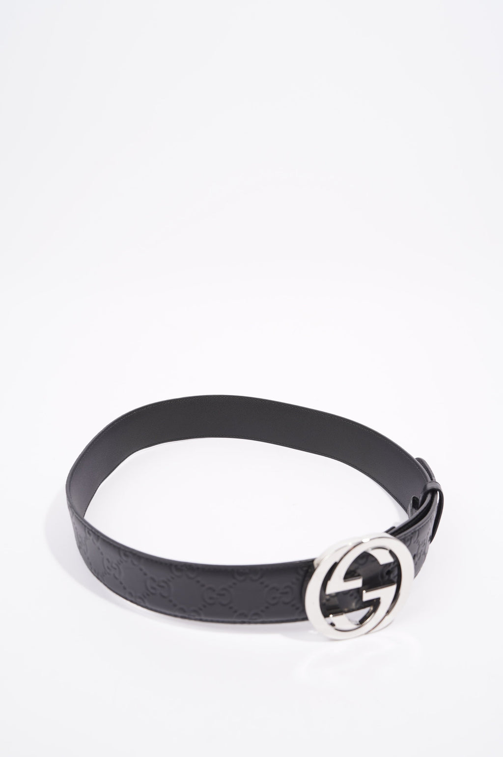 Gucci Mens Interlocking Belt Black / Silver 80-32