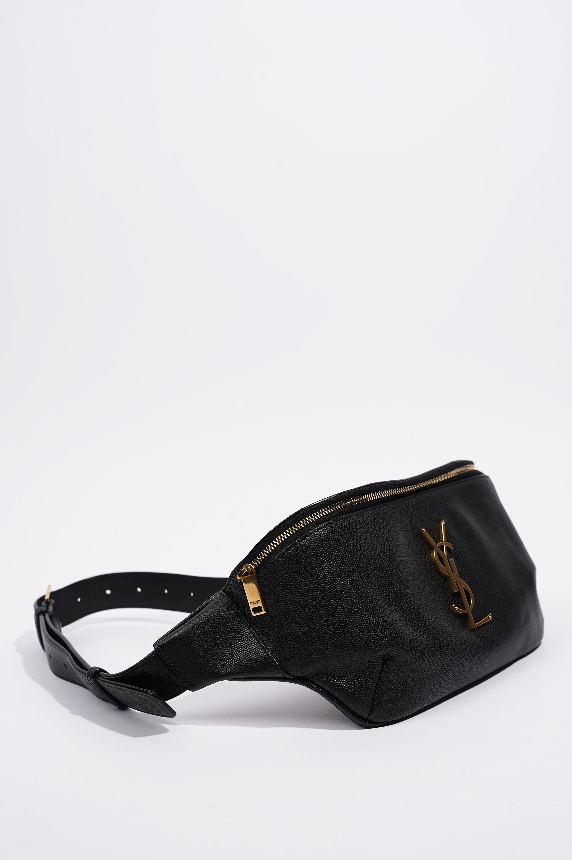 Saint Laurent Womens Cassandre Classic Belt Bag Black / Gold