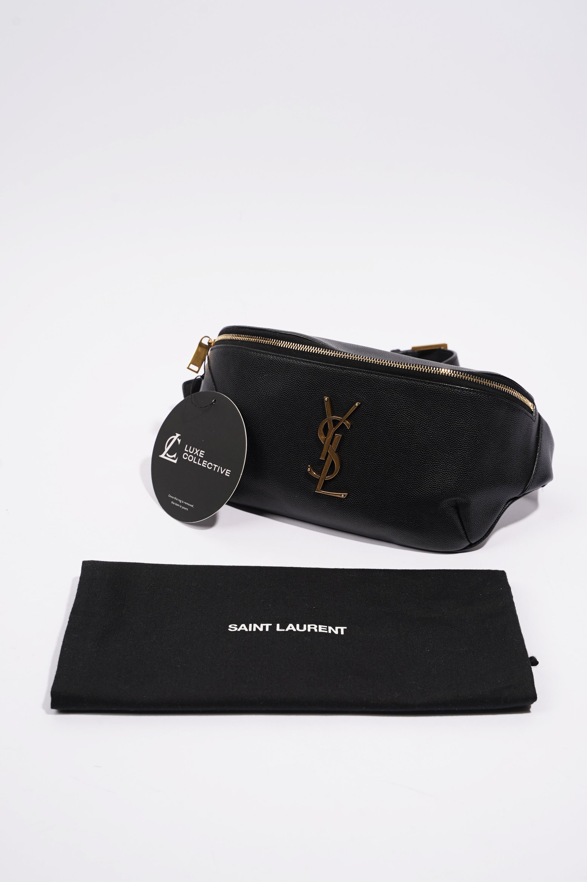 Saint Laurent Womens Cassandre Classic Belt Bag Black / Gold