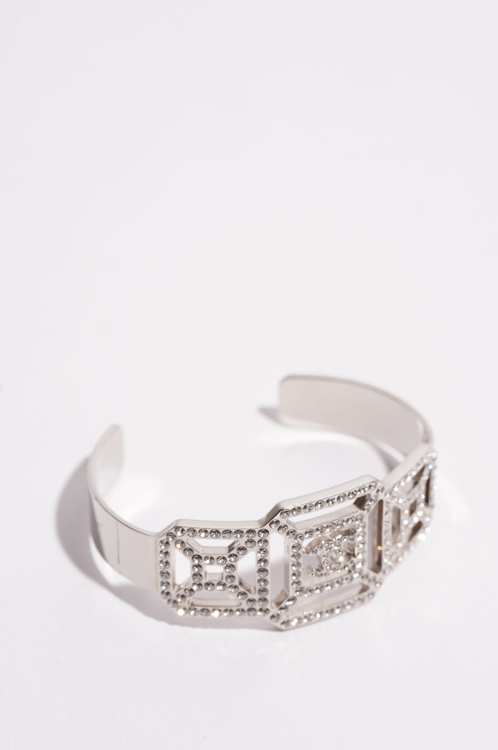 Chanel Womens Crystal Embellished Bracelet Silver