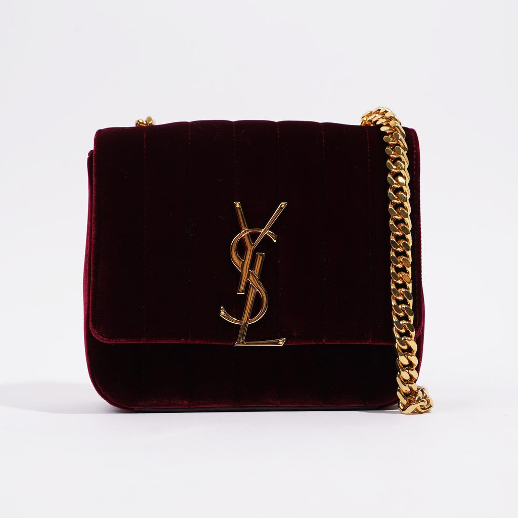 Saint Laurent Womens Vicky Burgundy Velvet Small