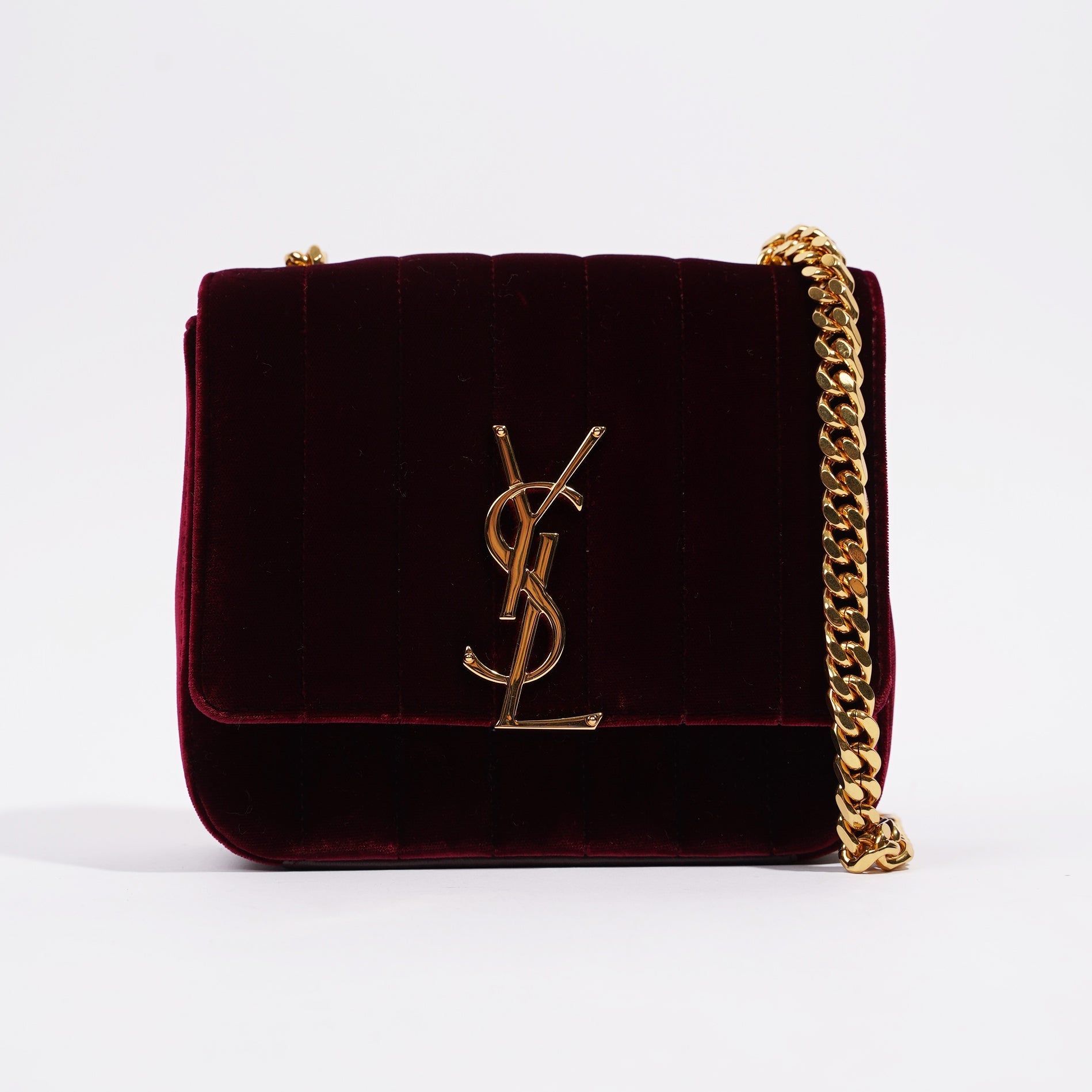 Saint Laurent Womens Vicky Burgundy Velvet Small