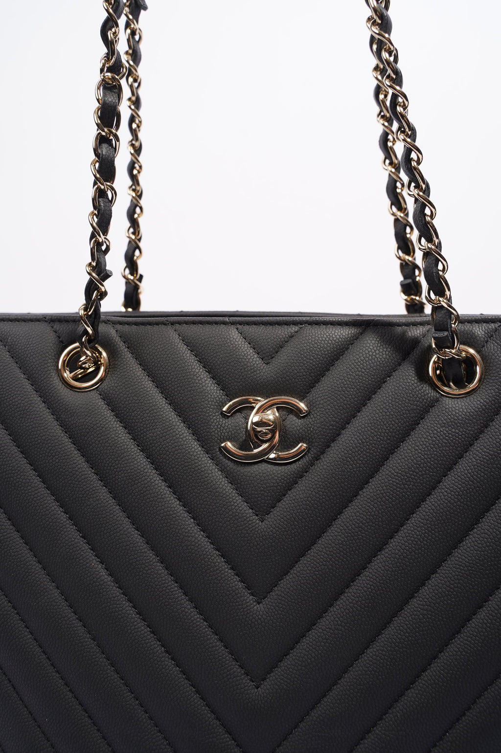 Chanel Womens Lambskin Classic Chevron Timeless Tote Black