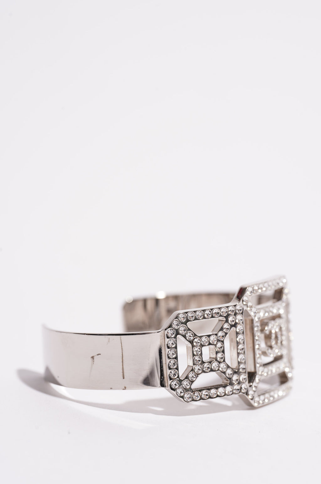 Chanel Womens Crystal Embellished Bracelet Silver