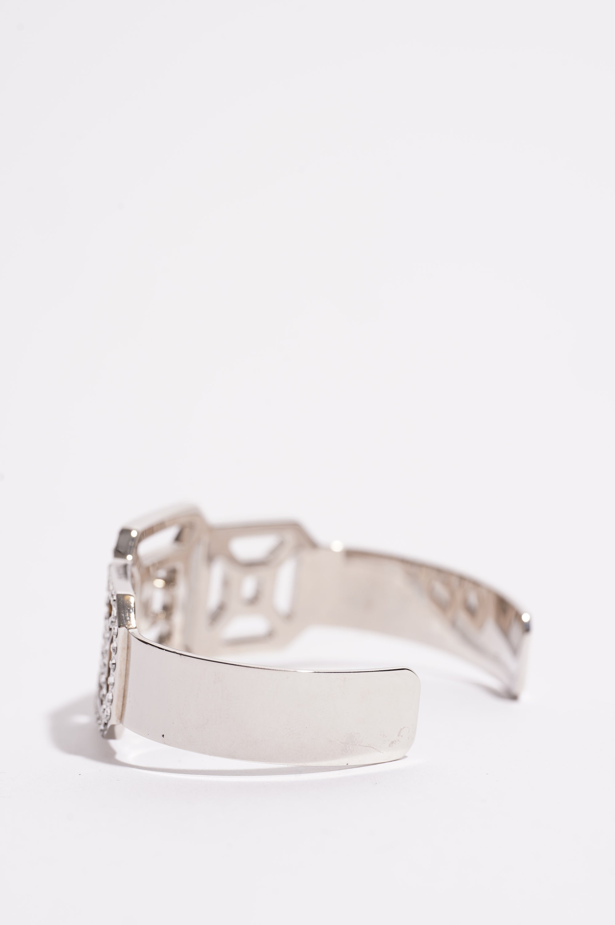 Chanel Womens Crystal Embellished Bracelet Silver