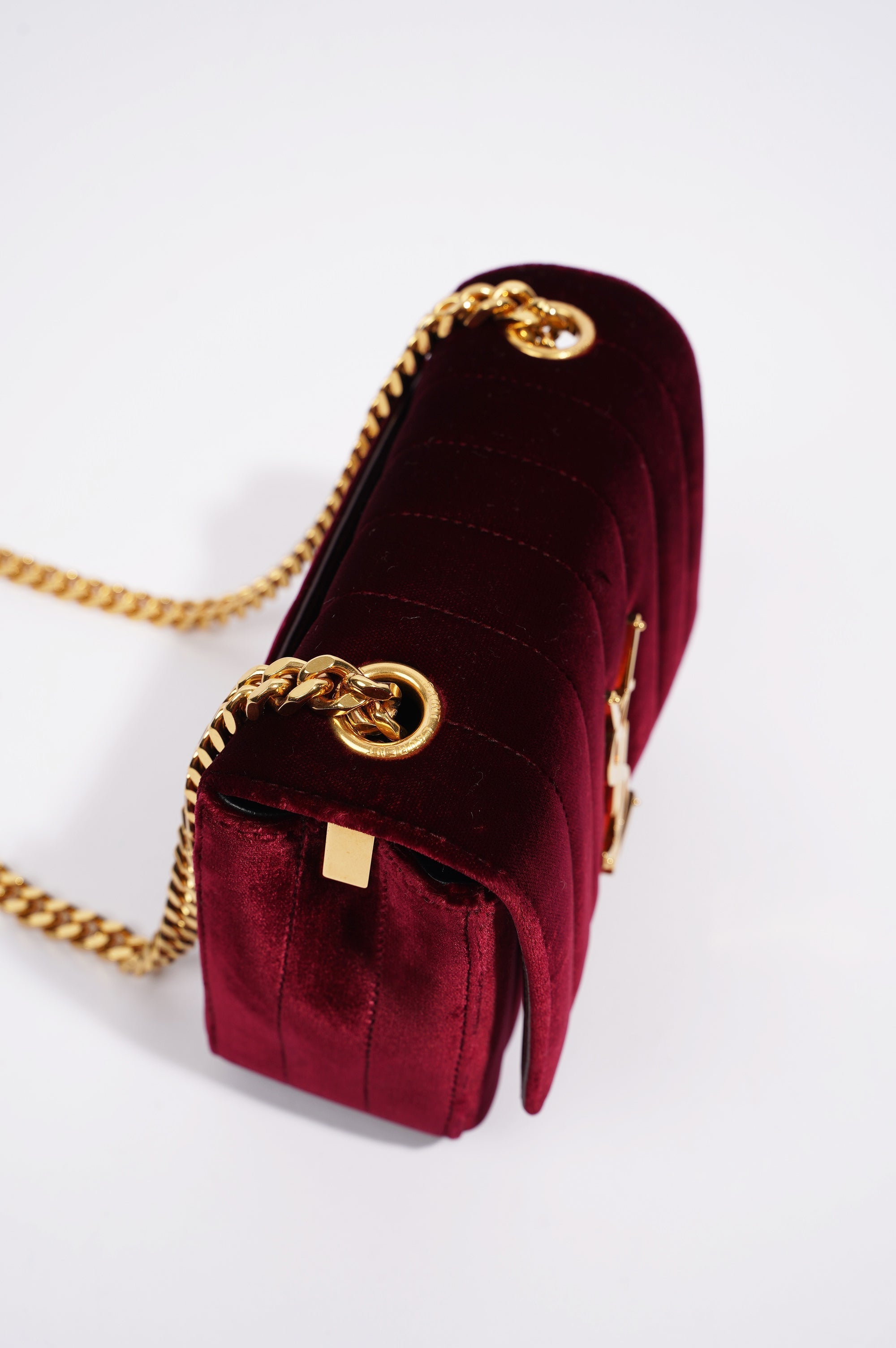 Saint Laurent Womens Vicky Burgundy Velvet Small