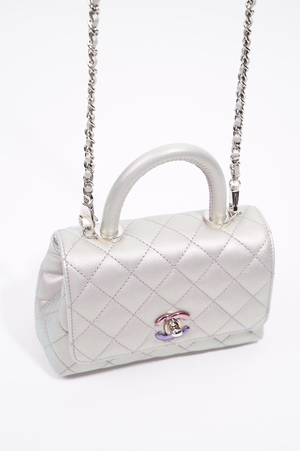 Chanel Womens 21K Coco Handle Iridescent Purple Caviar Mini