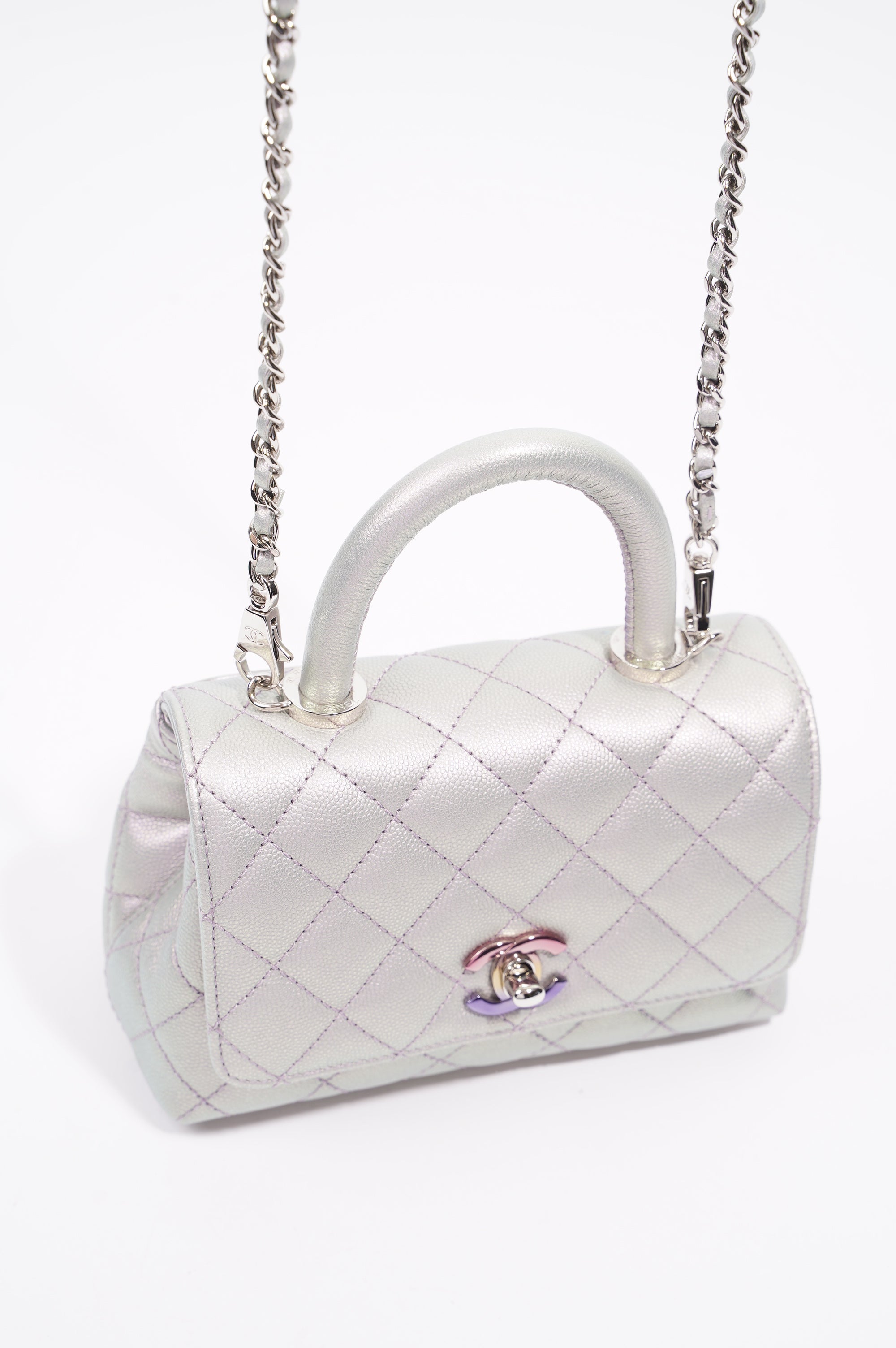 Chanel Womens 21K Coco Handle Iridescent Purple Caviar Mini