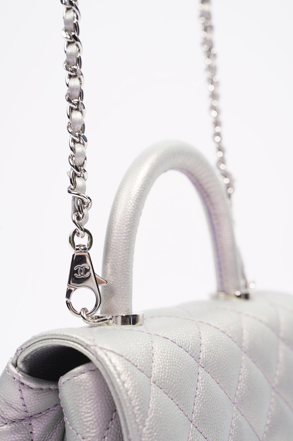 Chanel Womens 21K Coco Handle Iridescent Purple Caviar Mini