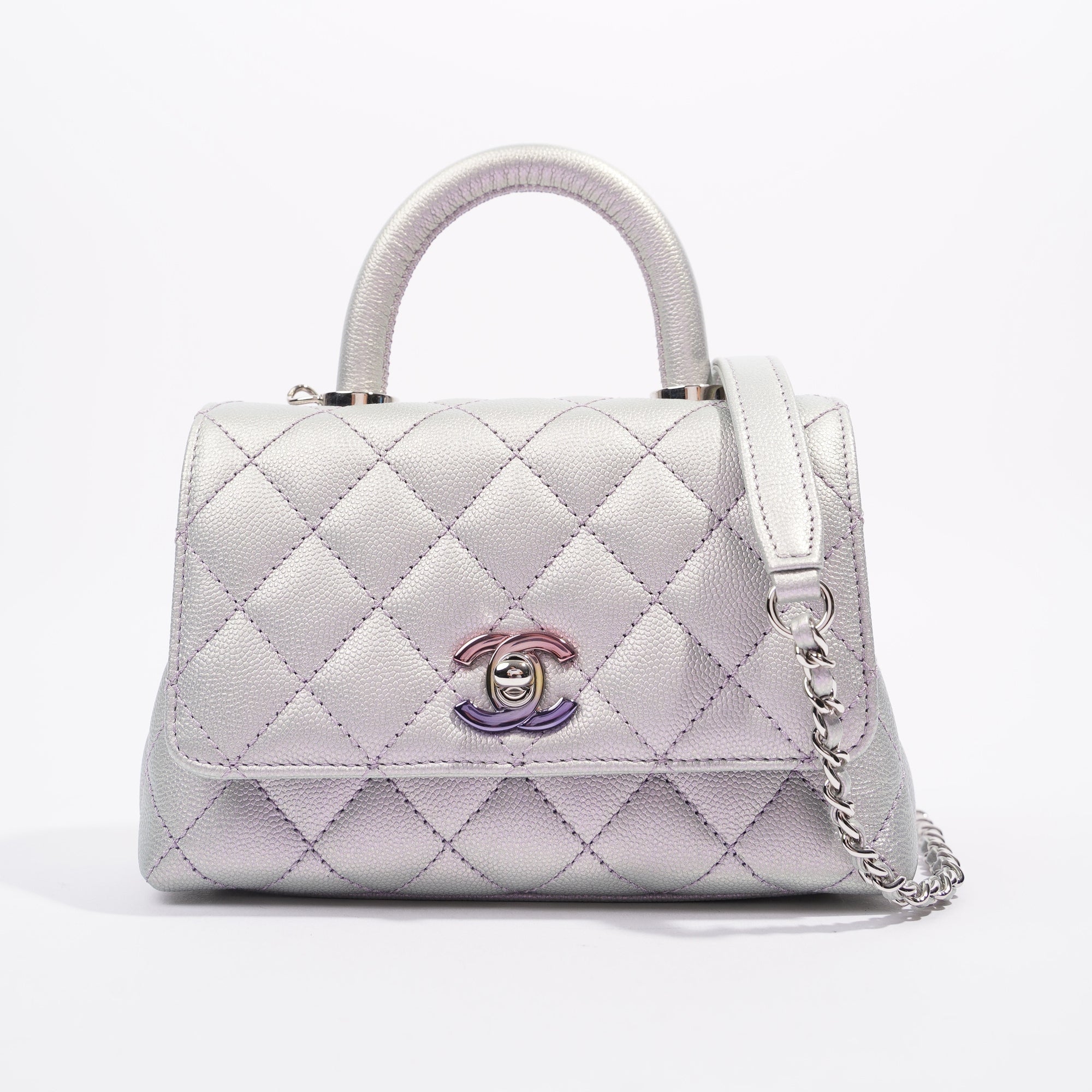 Chanel Womens 21K Coco Handle Iridescent Purple Caviar Mini