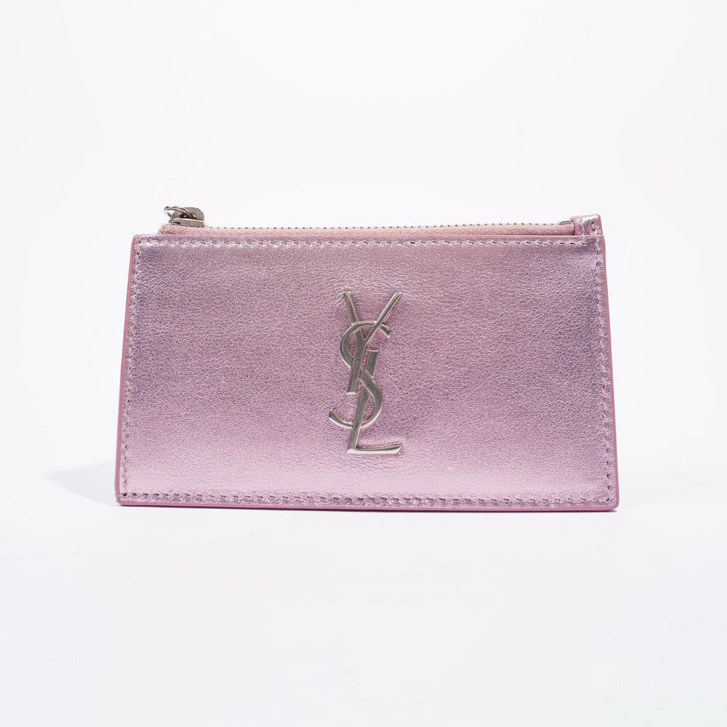 Saint Laurent Womens Zip Wallet Metallic Pink