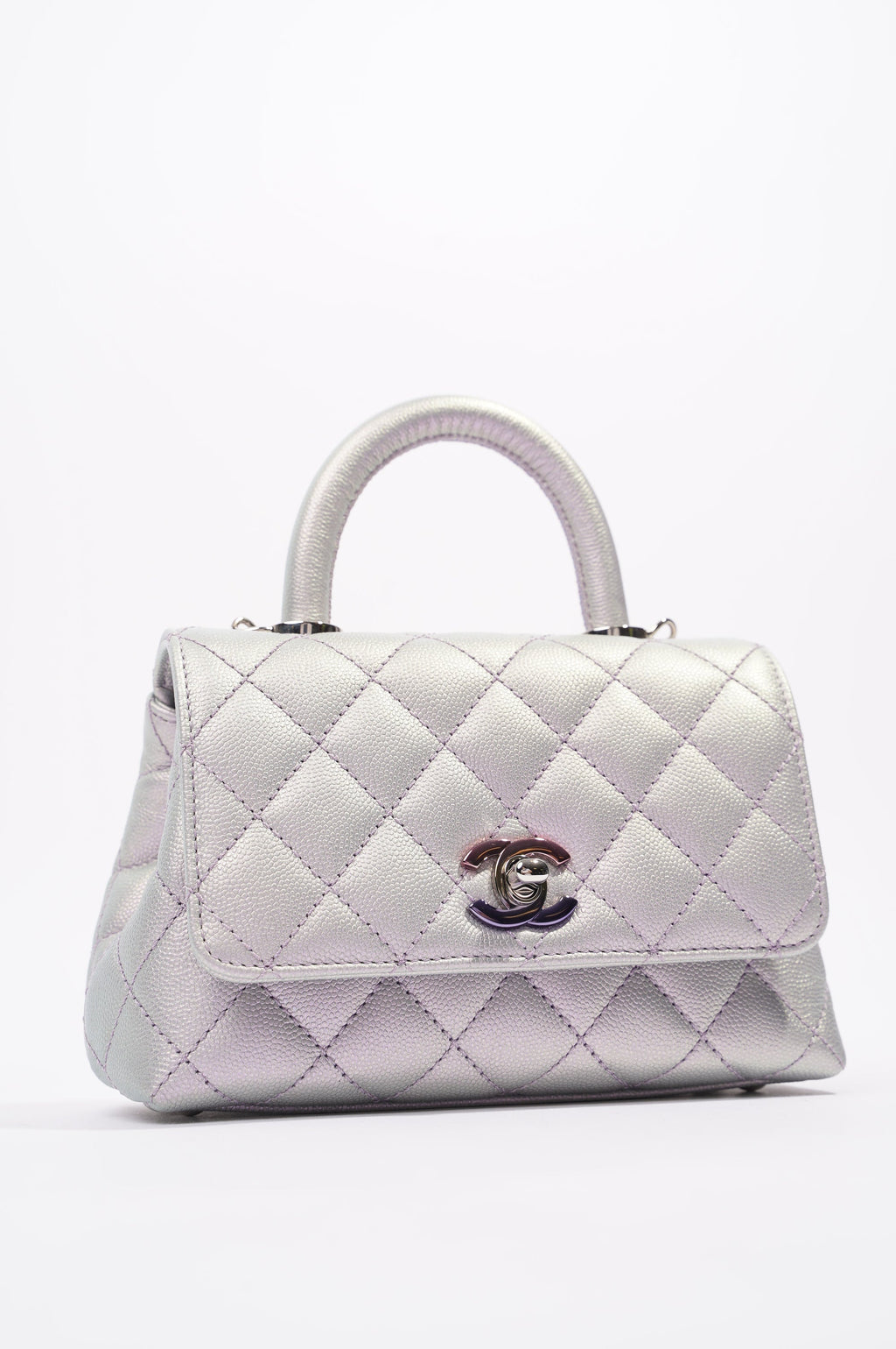 Chanel Womens 21K Coco Handle Iridescent Purple Caviar Mini