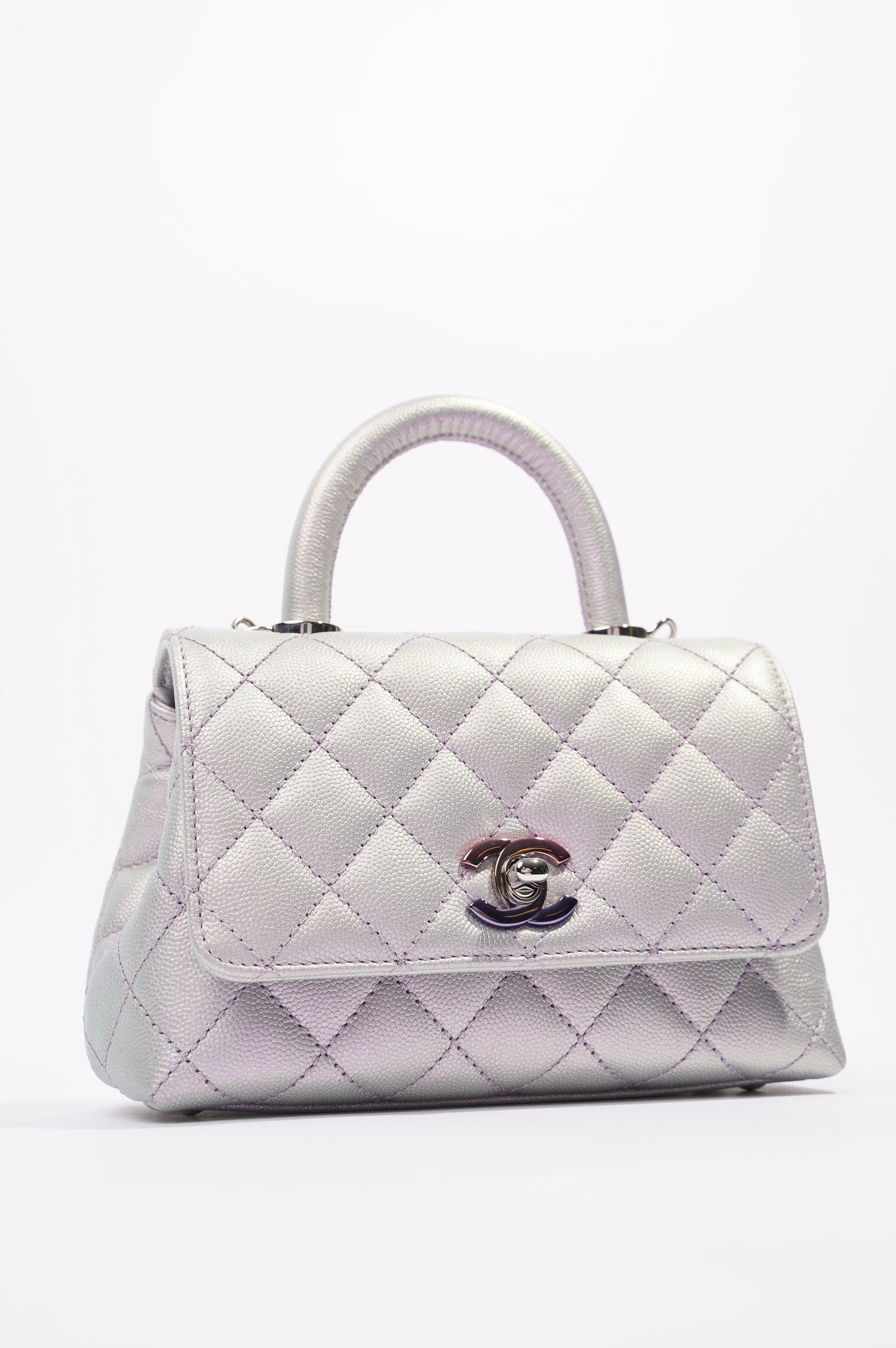 Chanel Womens 21K Coco Handle Iridescent Purple Caviar Mini